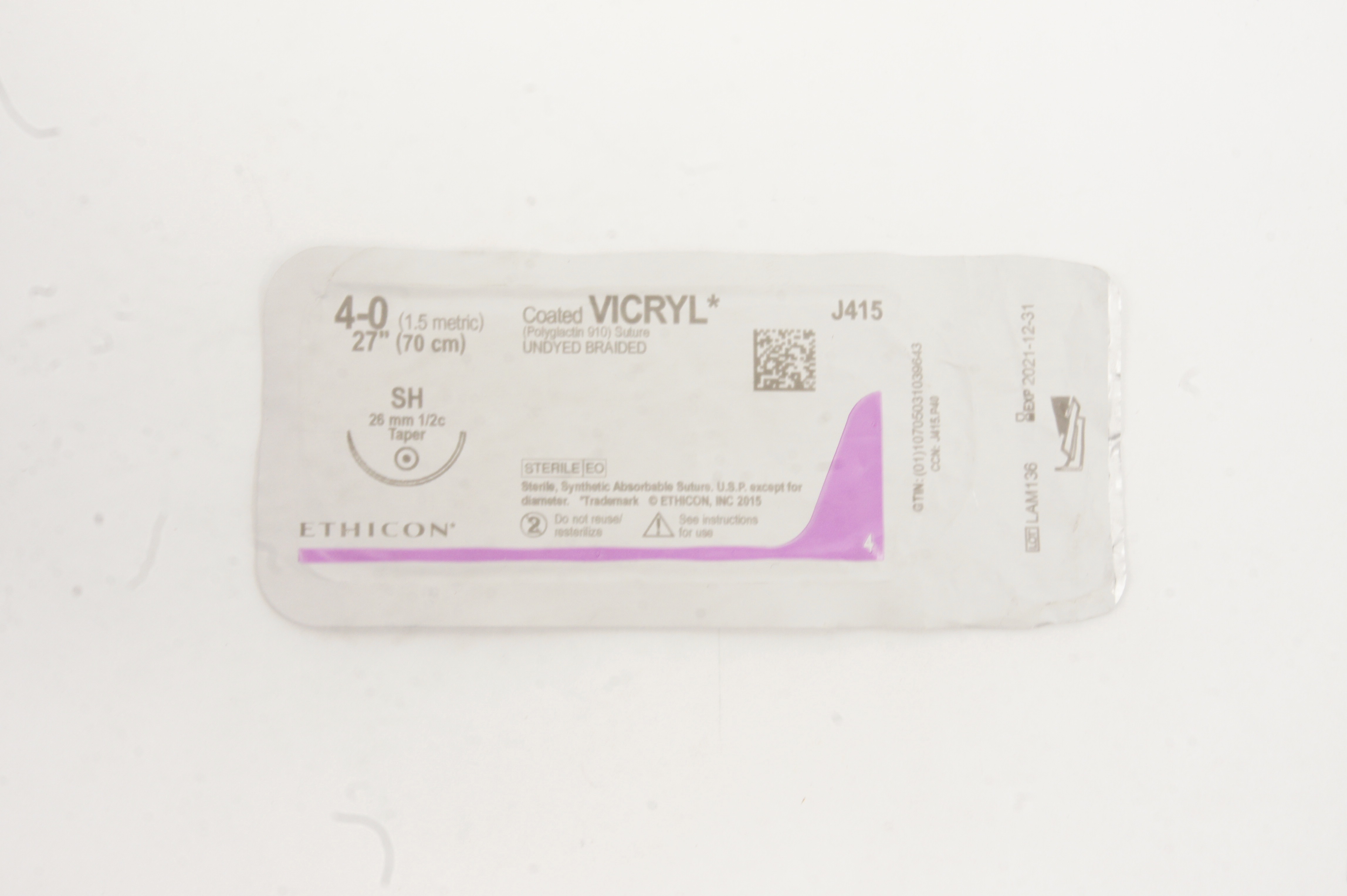 Ethicon J415 4-0 VICRYL, SH, 26mm 1/2c Taper, 27inch (x)