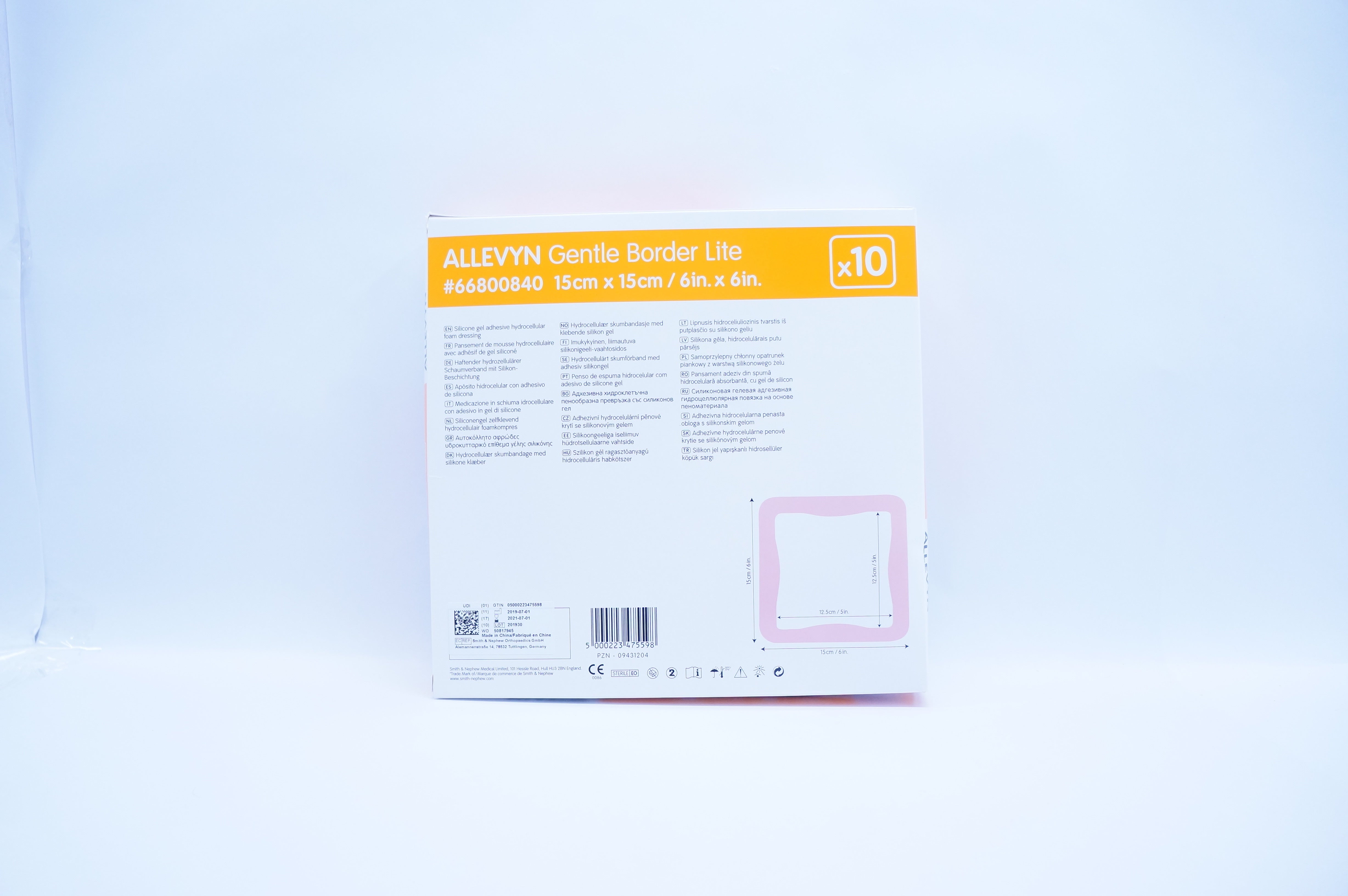 Smith&Nephew 66800840 Allevyn Gentle Border Lite 6 x 6inch (x) - Box of 10