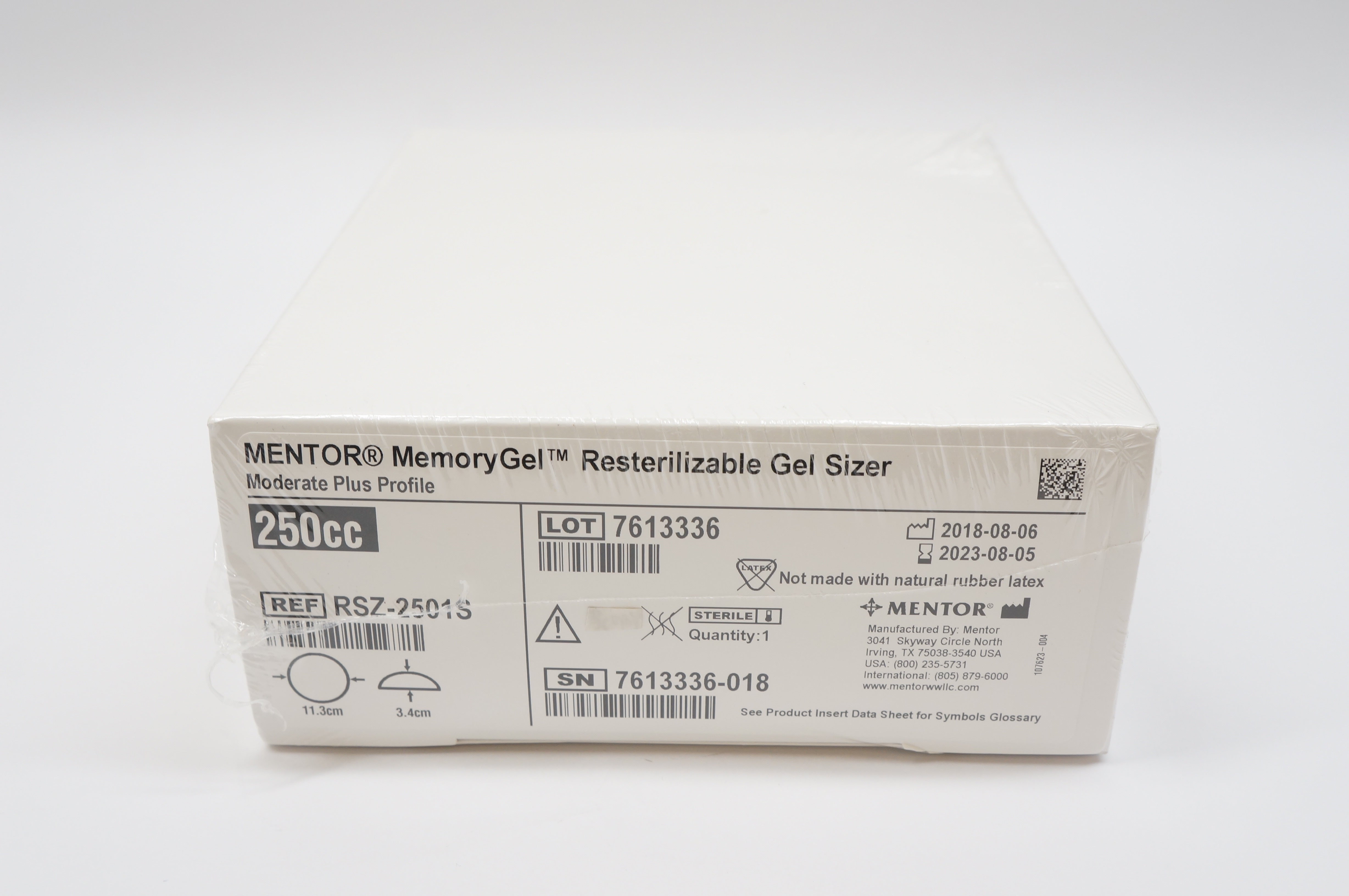 MENTOR RSZ-2501S MemoryGel Resterilizable Gel Sizer 250cc, 3.4cm x 11.3cm