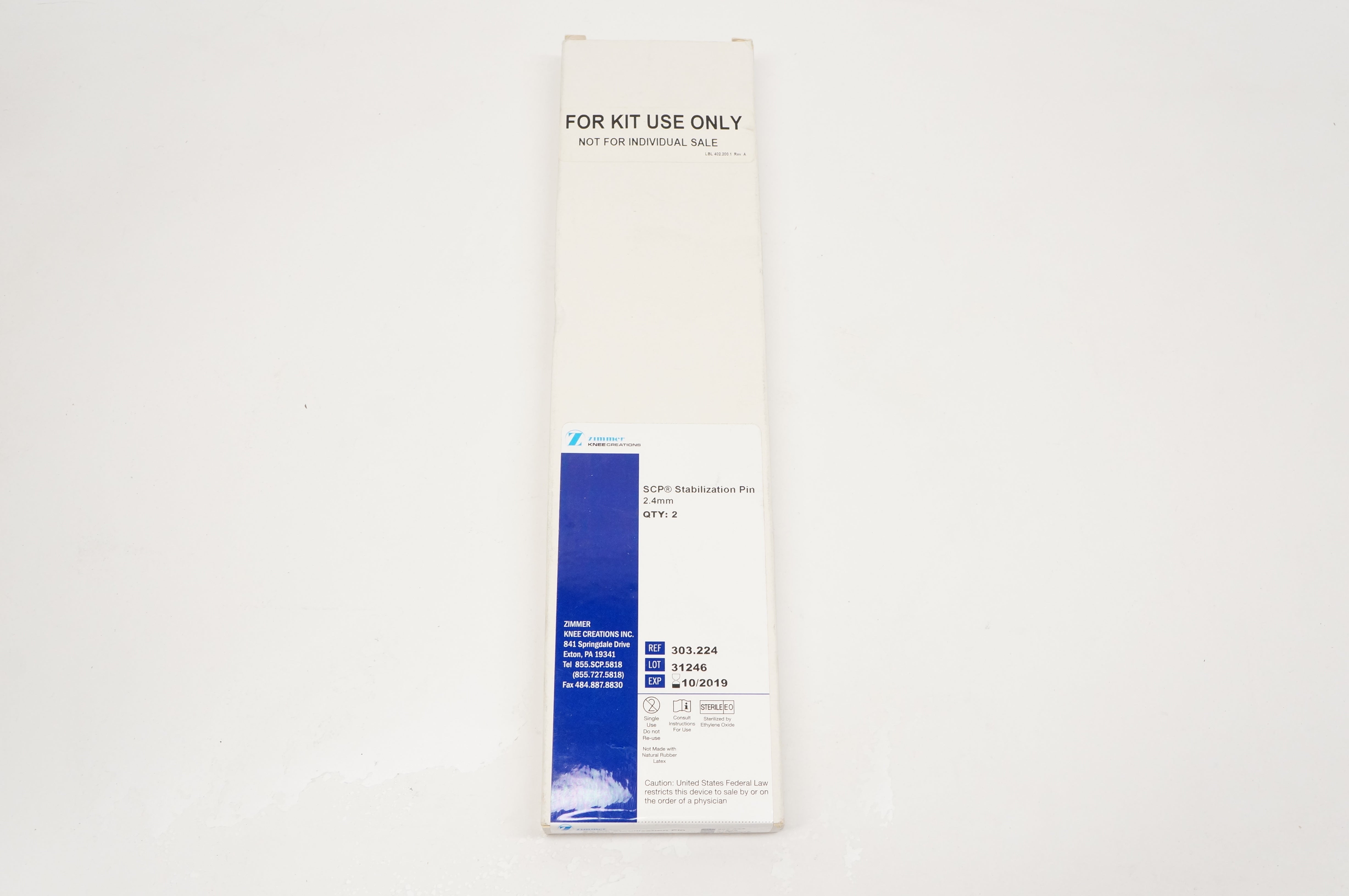 Zimmer 303.224 SCP Stabilization Pin 2.4mm (x) - Box of 2