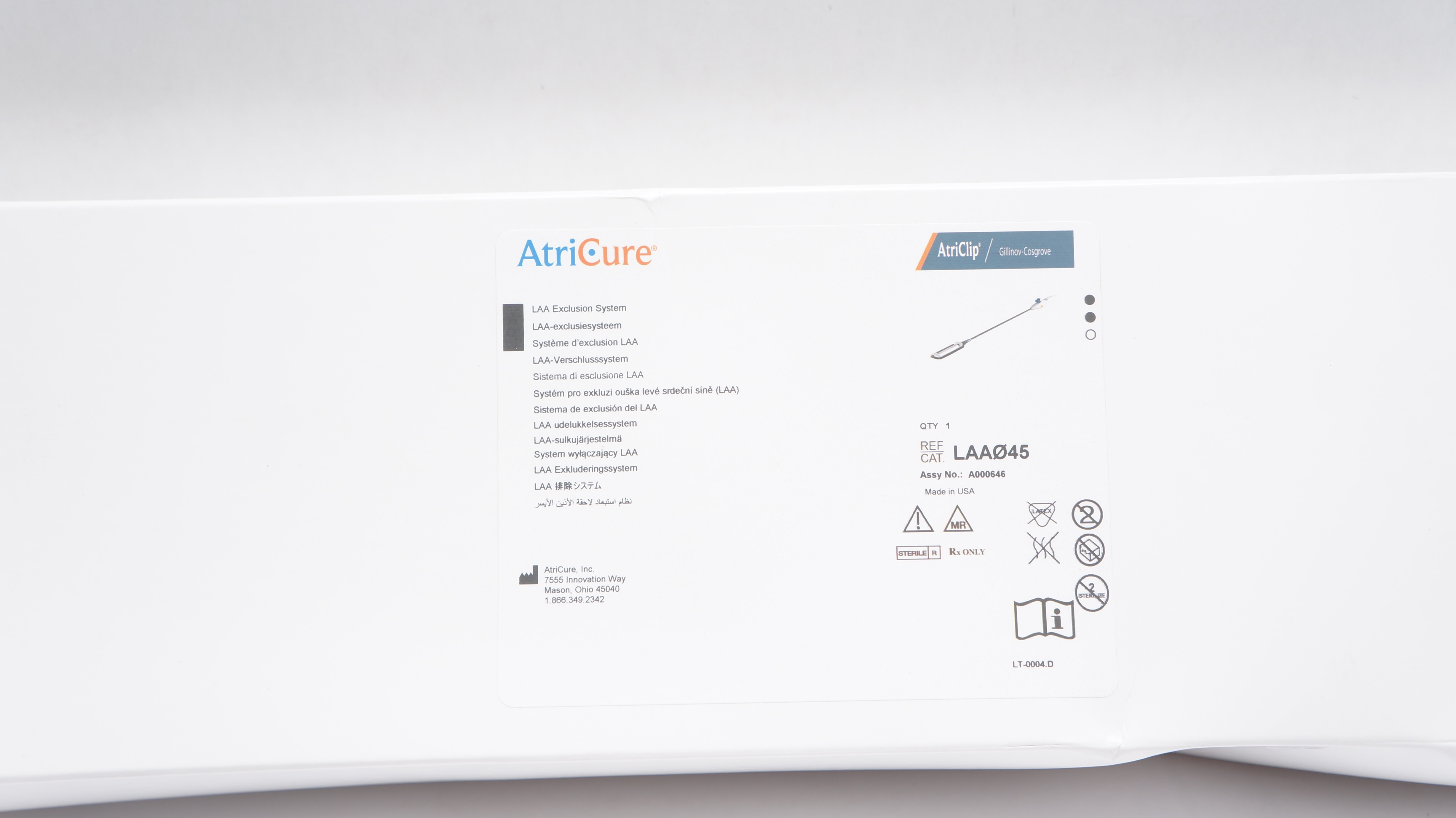 AtriCure LAAØ45 AtriClip LAA Exclusion System