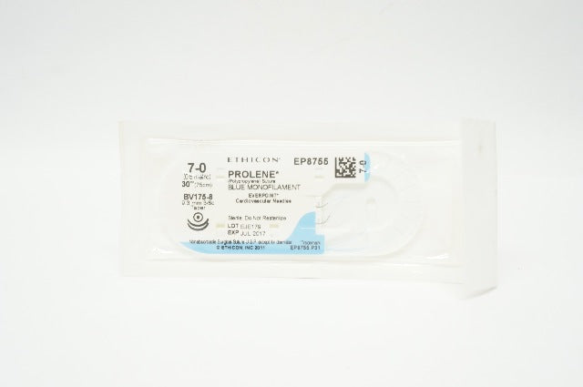 Ethicon EP8755 7-0 Prolene Polypropylene Stre BV175-8 9.3mm 3/8c Taper 30inch(x)