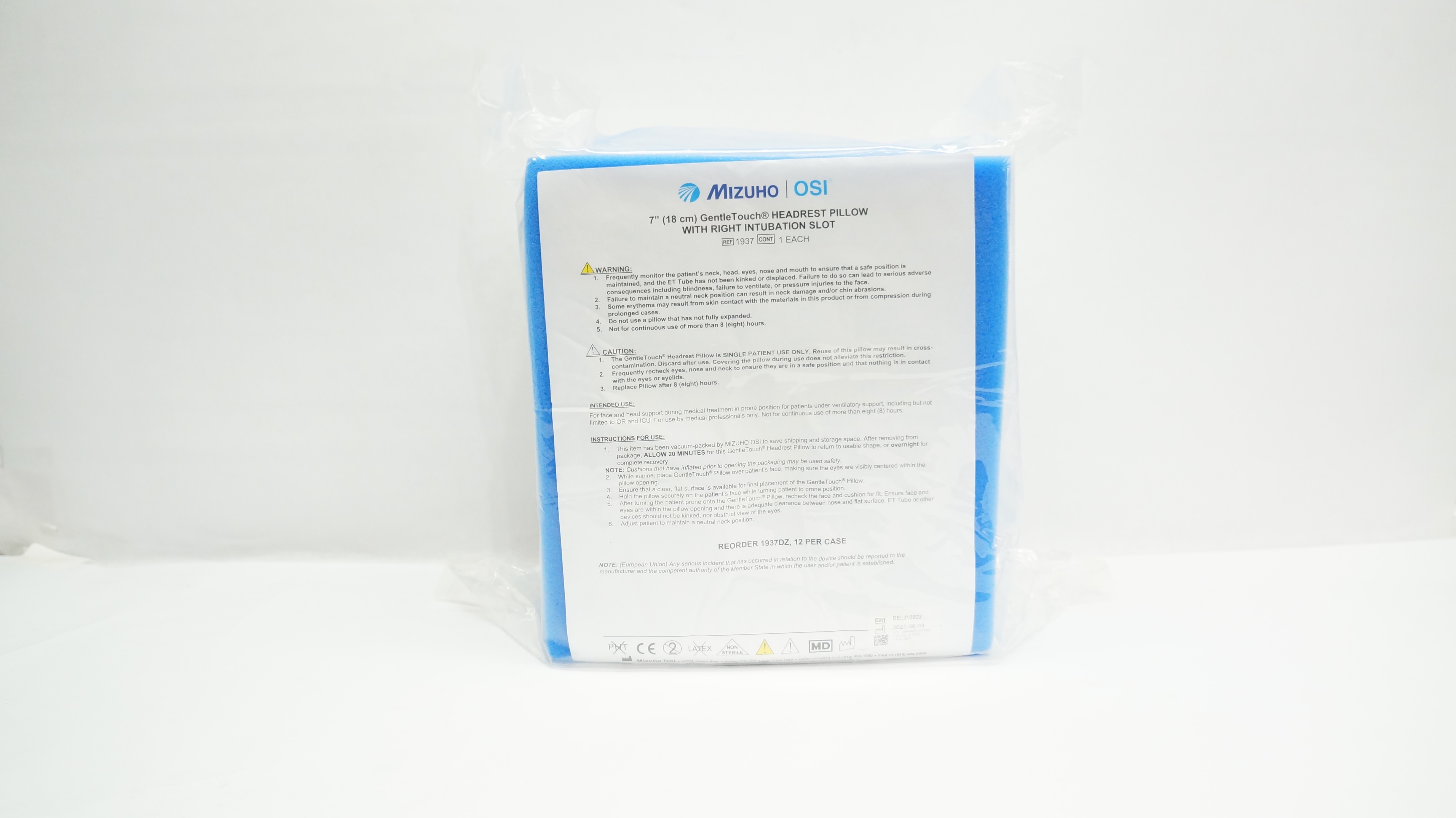 Mizuho OSI 1937 Gentle Touch Headrest Pillow w/ Right Intubation Slot, 7inch