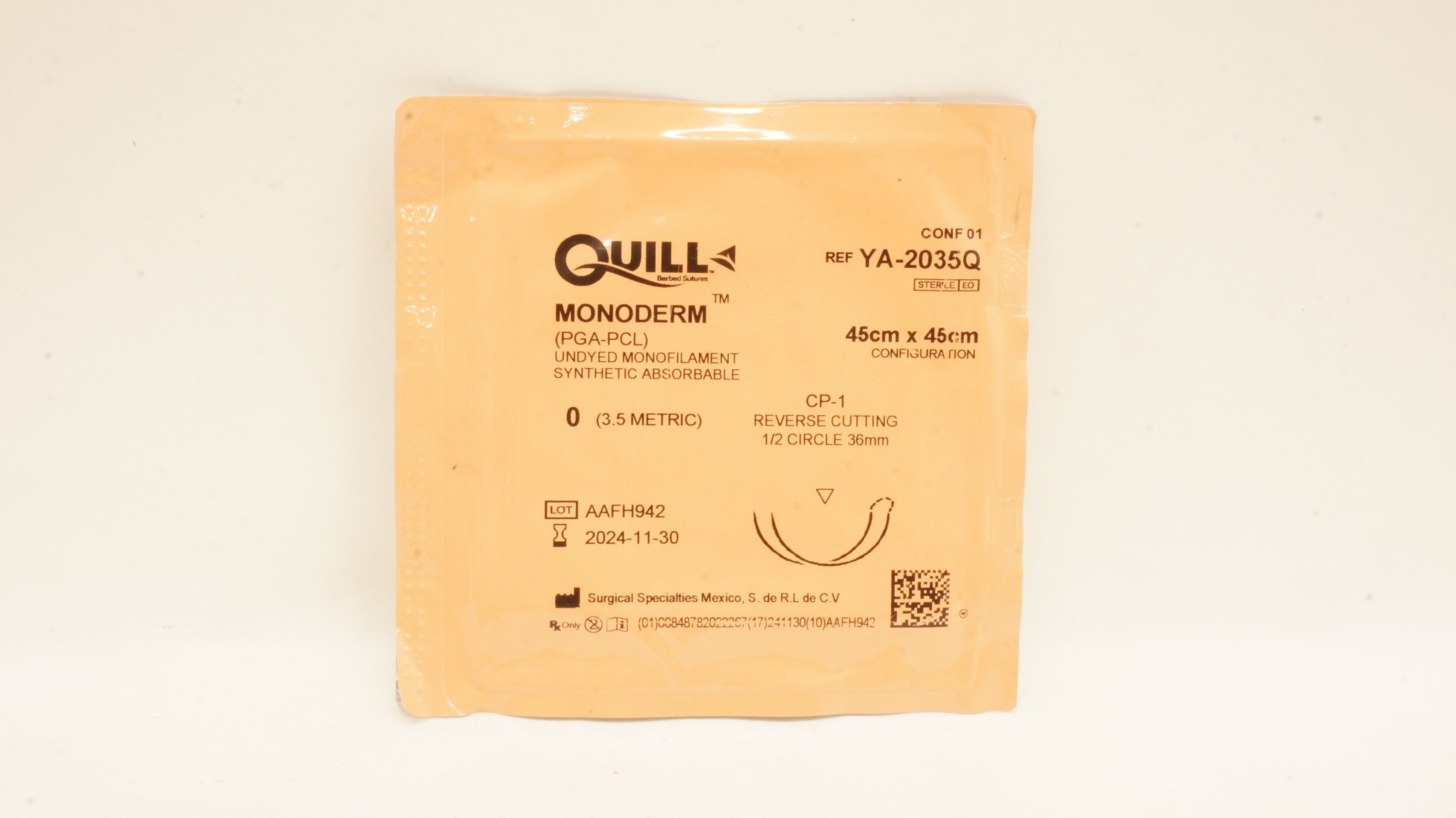 Surgical Specialties YA-2035Q 0 Quill Monoderm Stre CP-1 1/2c 36mm 45 x 45cm