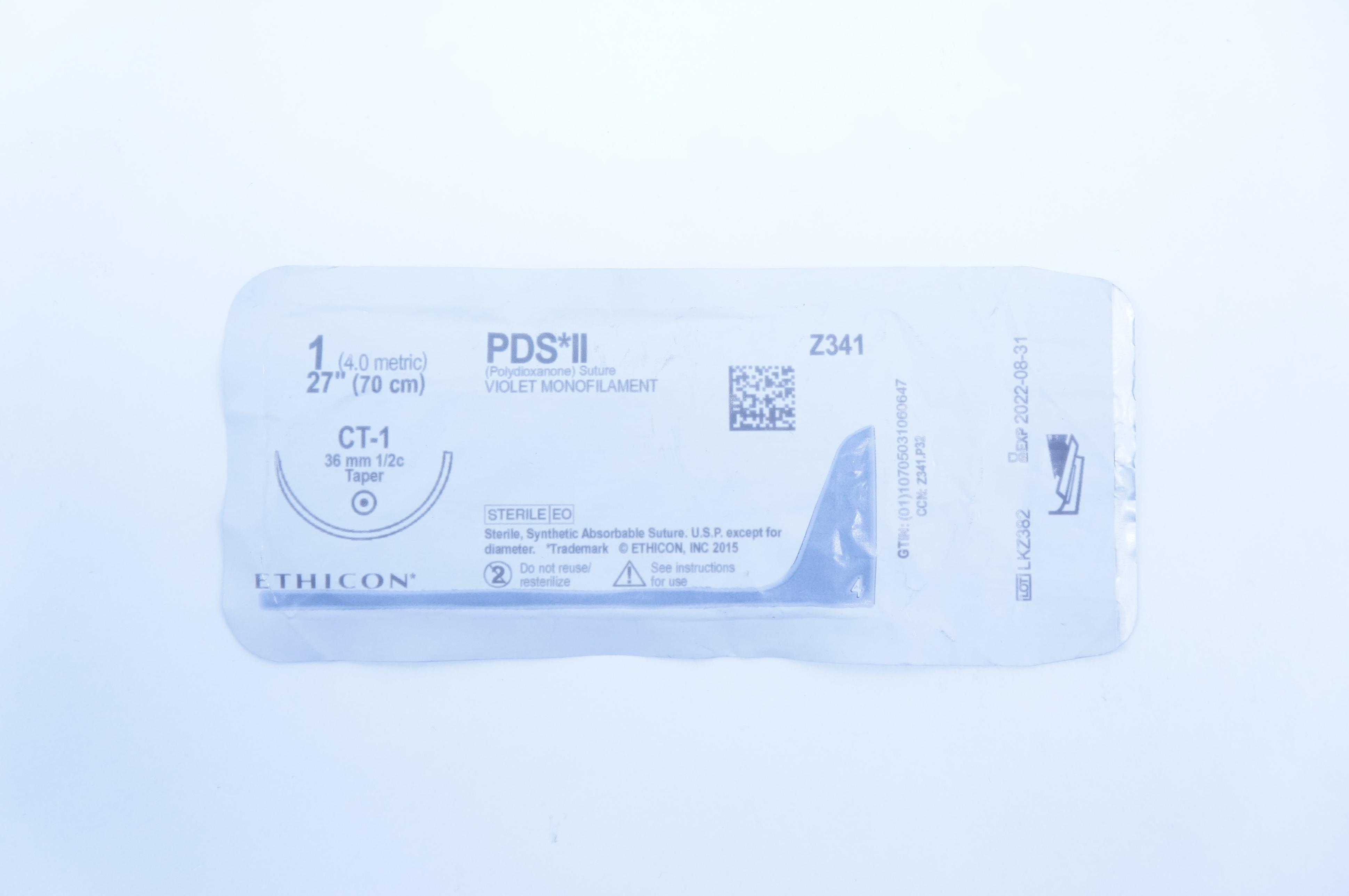 Ethicon Z341 1 PDS II, Violet Monofilament, 27in CT-1 36mm 1/2c Taper