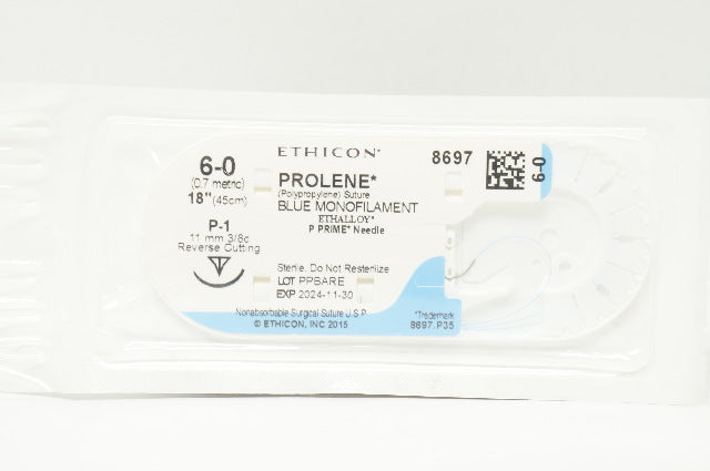 Ethicon 8697 6-0 PROLENE P-1, 11mm 3/8c Reverse Cutting, 18inch