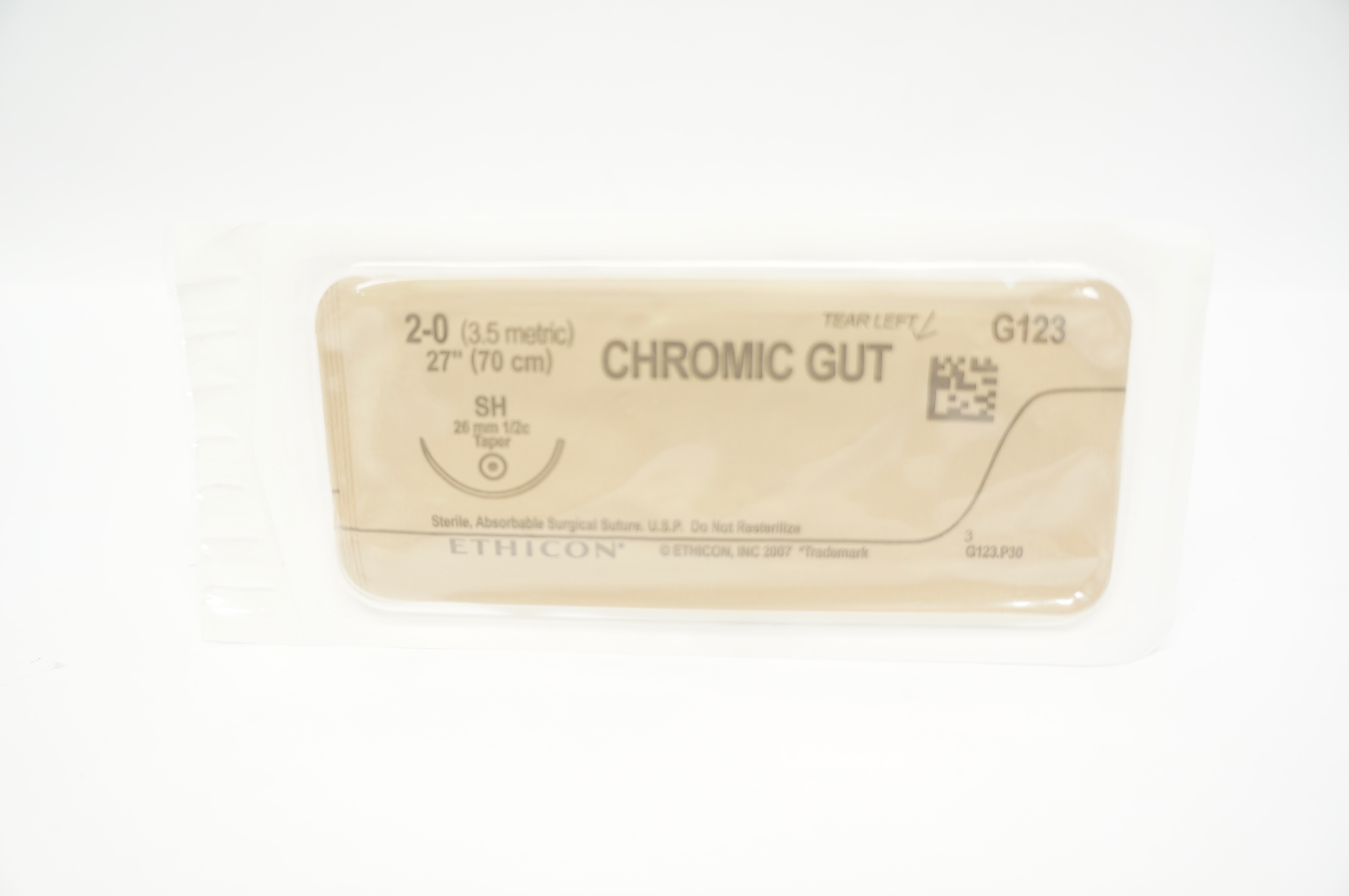 Ethicon G123 2-0 Chromic Gut, SH, 26mm 1/2c Taper, 27inch