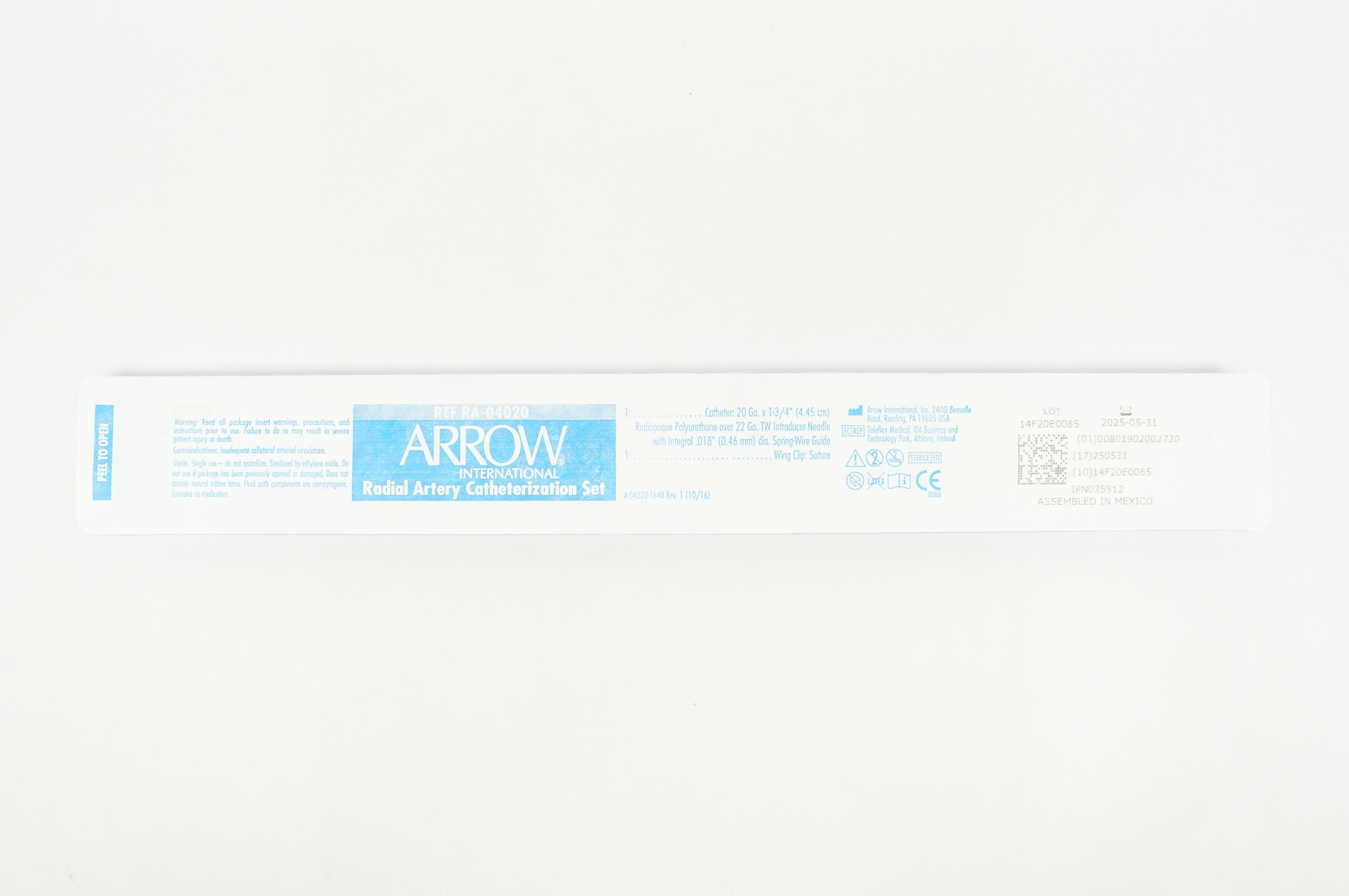 Arrow RA-04020 Radial Artery Catheterization Set 20Ga. x 1-3/4inch