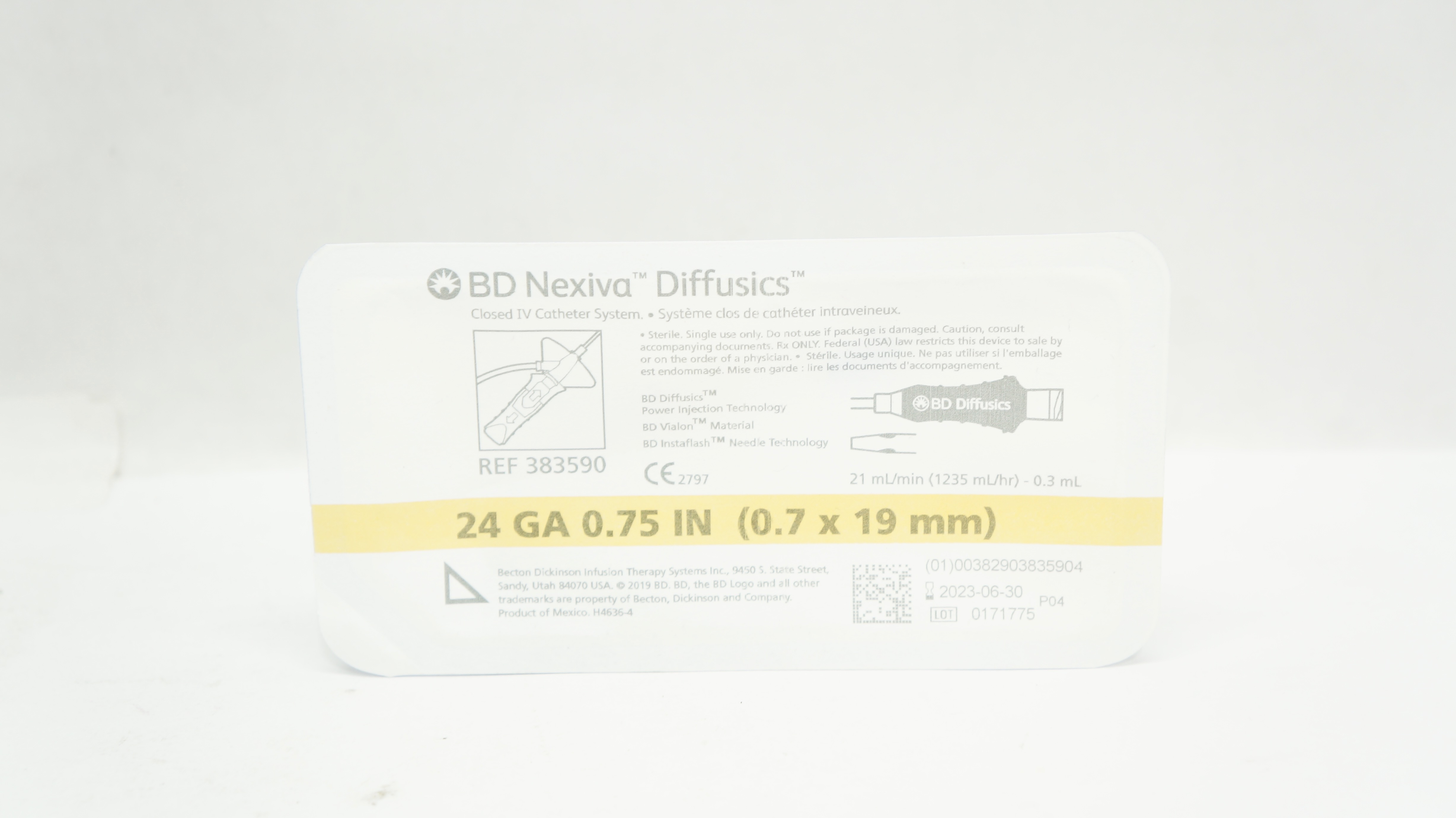 BD 383590 Nexiva Diffusics Closed IV Cath. System 24GA x 0.75In (x)