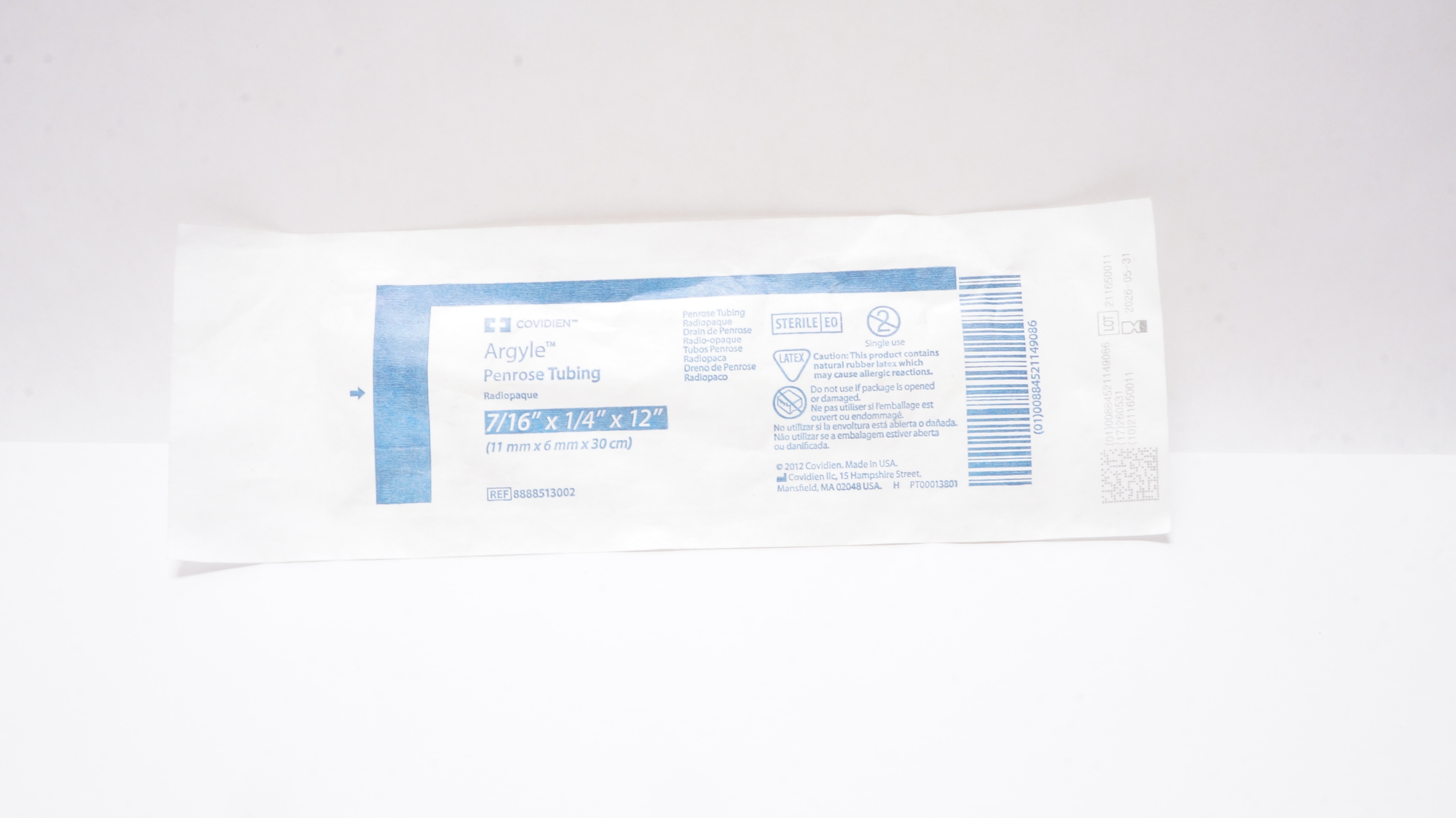 Covidien 8888513002 Argyle Penrose Tubing 7/16inch x 1/4inch x 12inch
