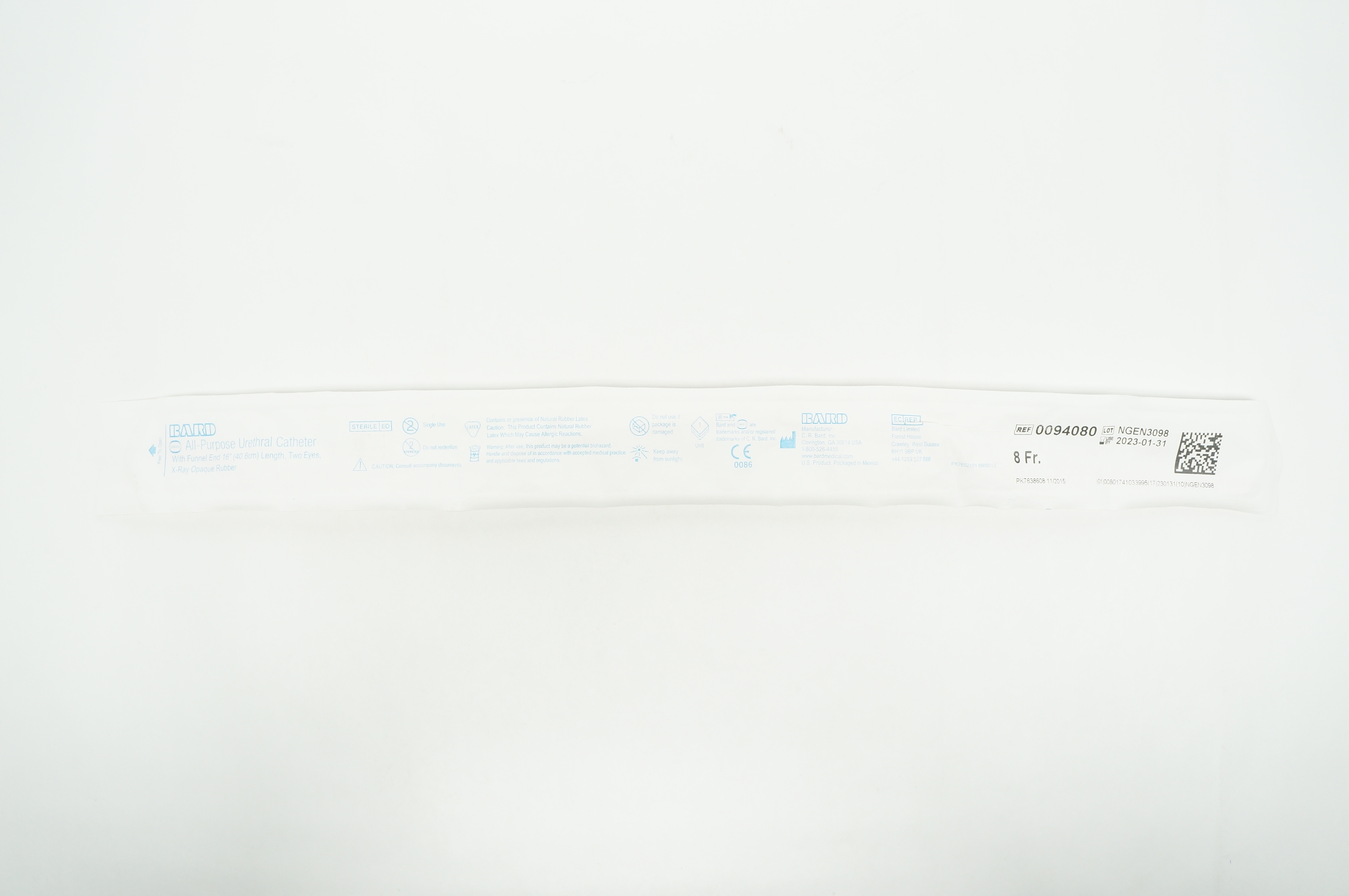 Bard 0094080 Davol All-Purpose Urethral Cath. 8Fr x 16 inch (x)