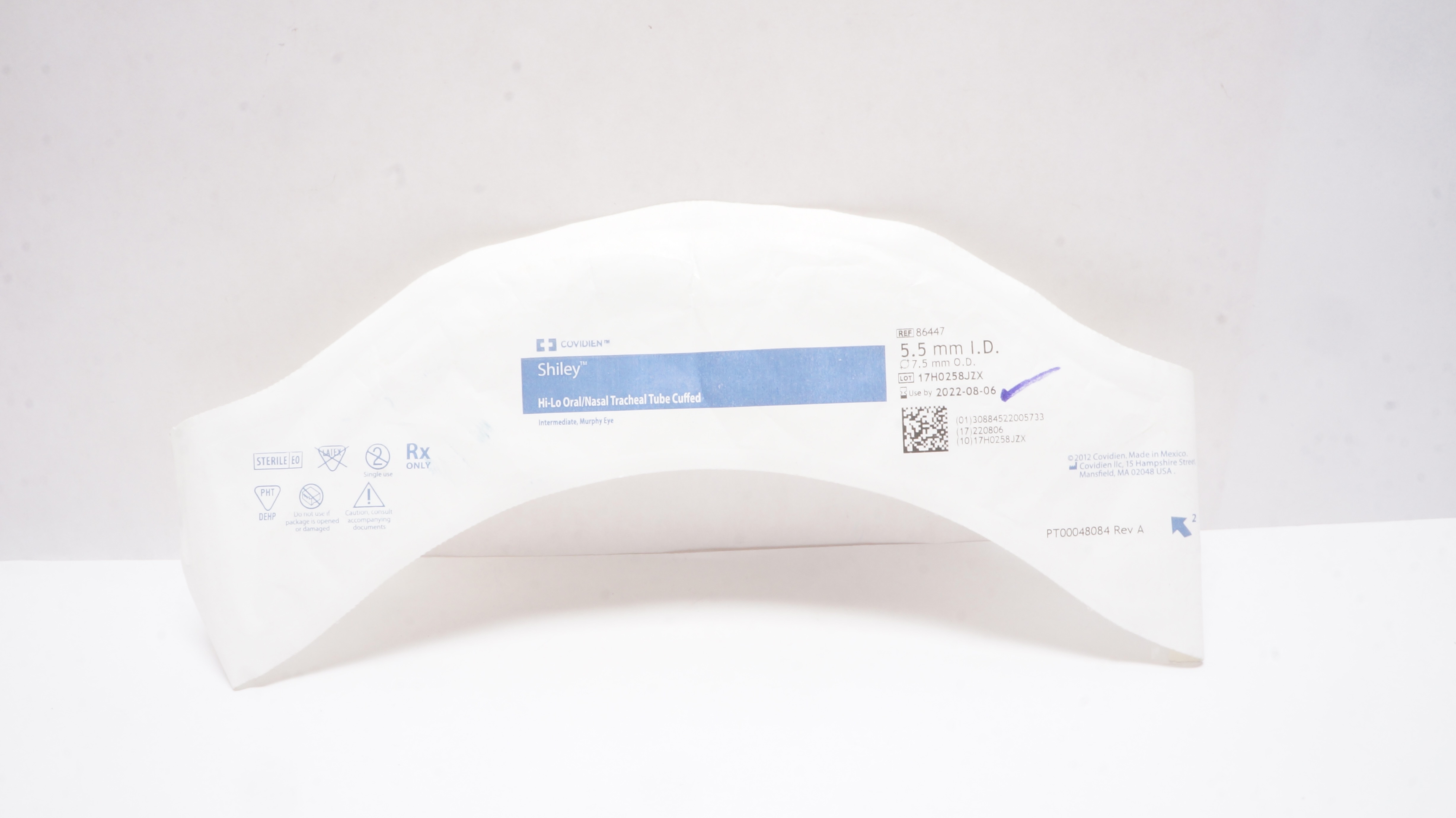 Covidien 86447 Shiley Hi-Lo Oral/Nasal Tracheal Tube Cuffed 5.5mm IDx7.5mm OD(x)