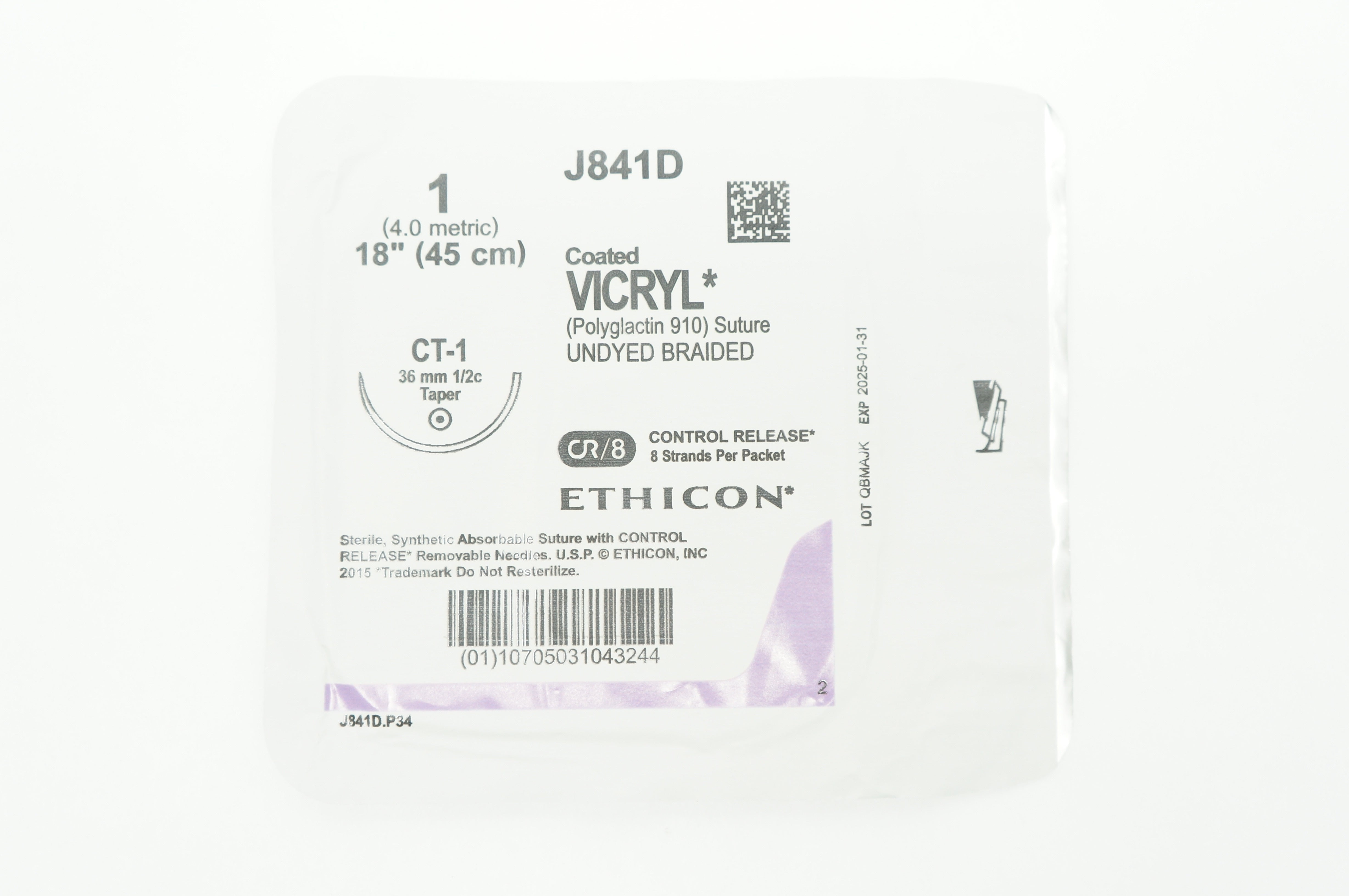 Ethicon J841D 1 VICRYL CT-1 36mm 1/2c Taper 18 inch