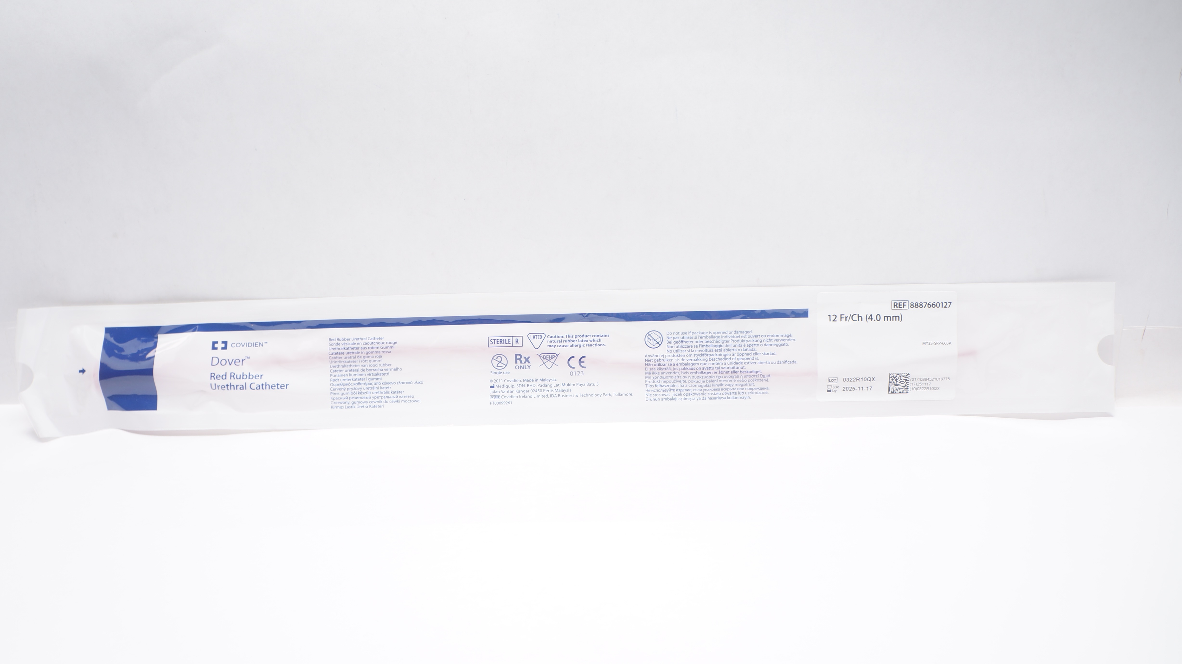 Covidien 8887660127 Dover Red Rubber Urethral Cath. 12Fr/Ch
