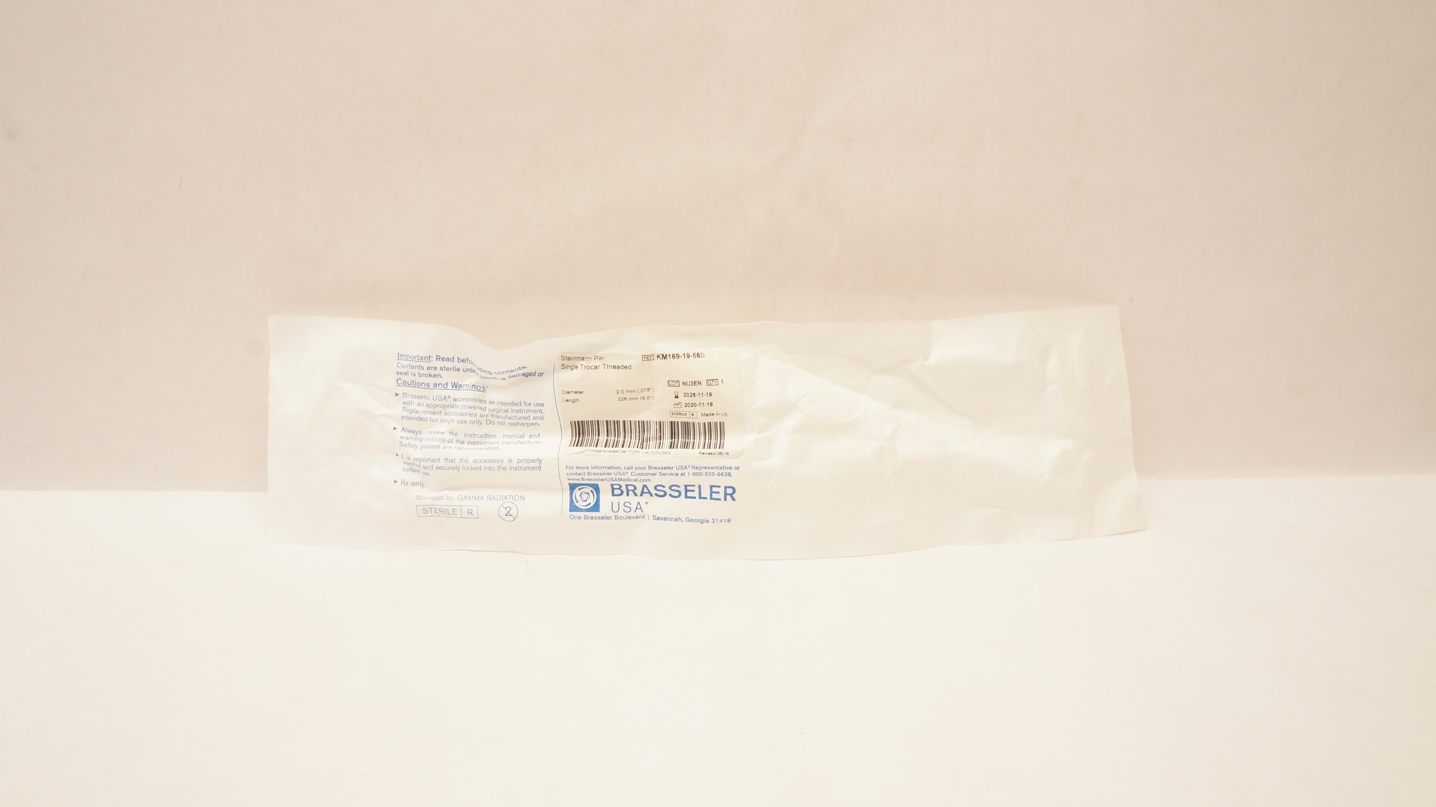 Brasseler KM169-19-56S Steinmann Pin Single Trocar Threaded 078In x 9.0In