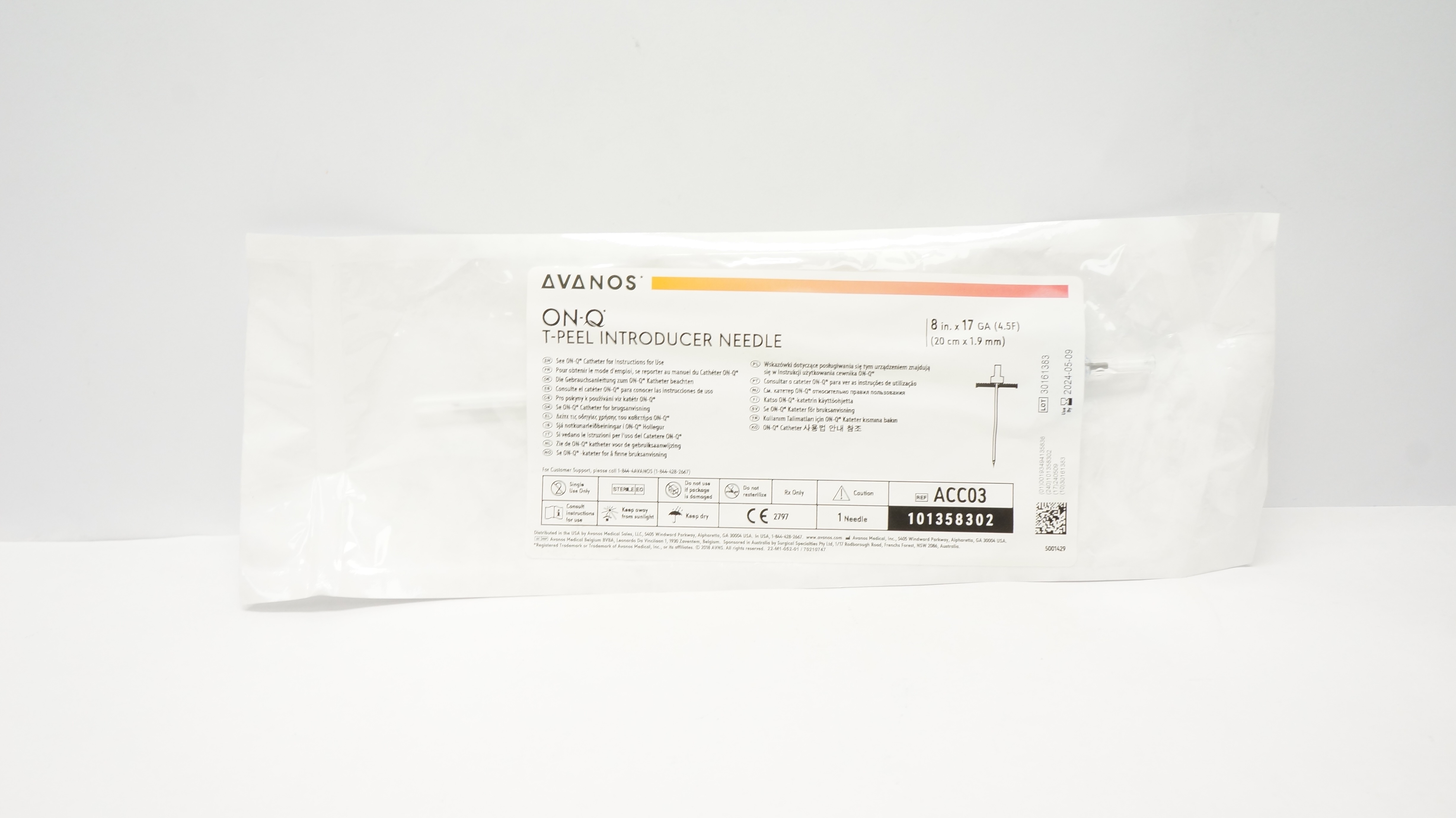Avanos ACC03 ON-Q T-Peel Introducer Ndles 8inch x 17Ga (x)
