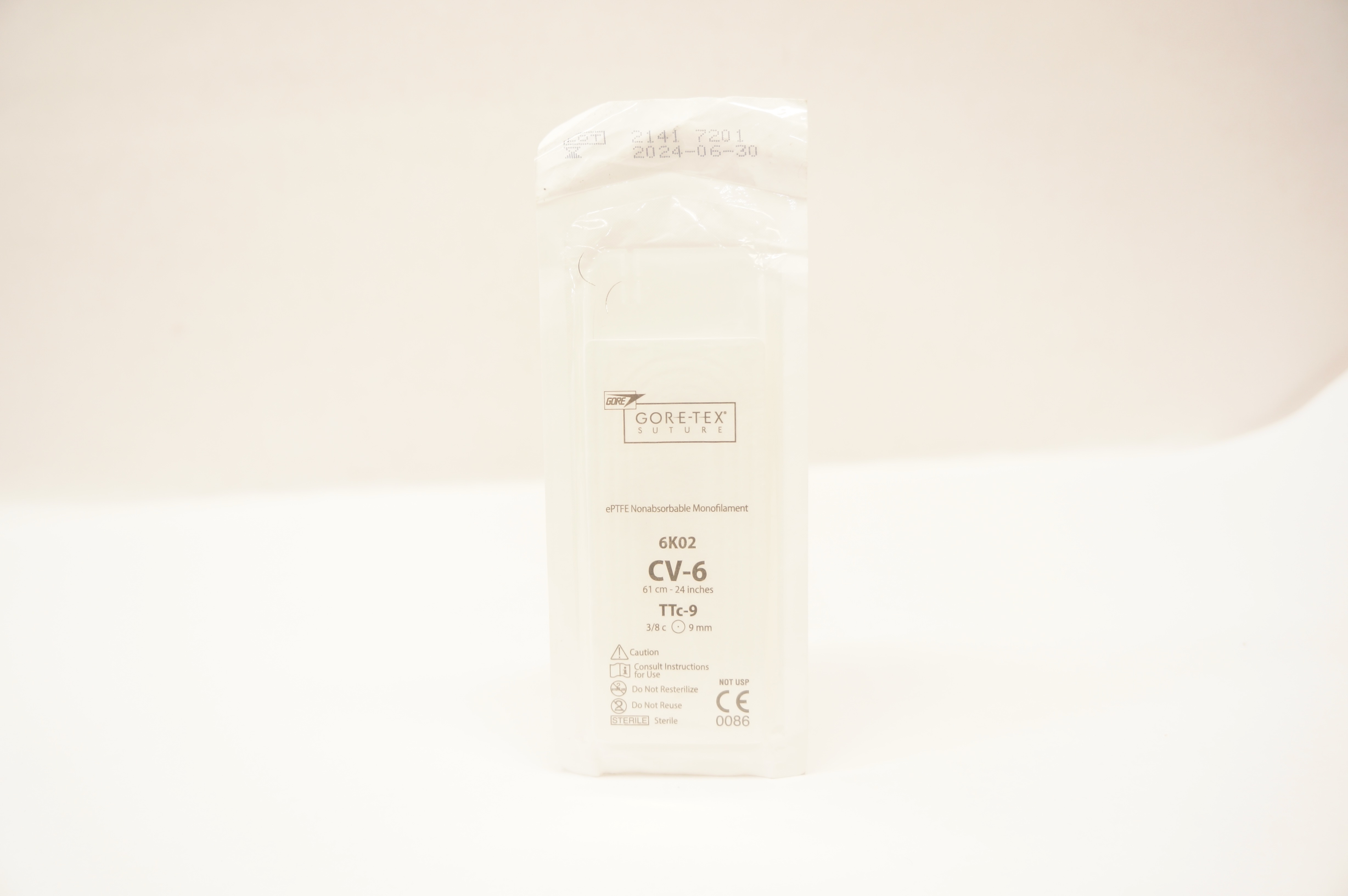 Gore 6K02 ePTFE Nonabsorbable Monofilament CV-6 TTc-9 3/8c 9mm, 24inch