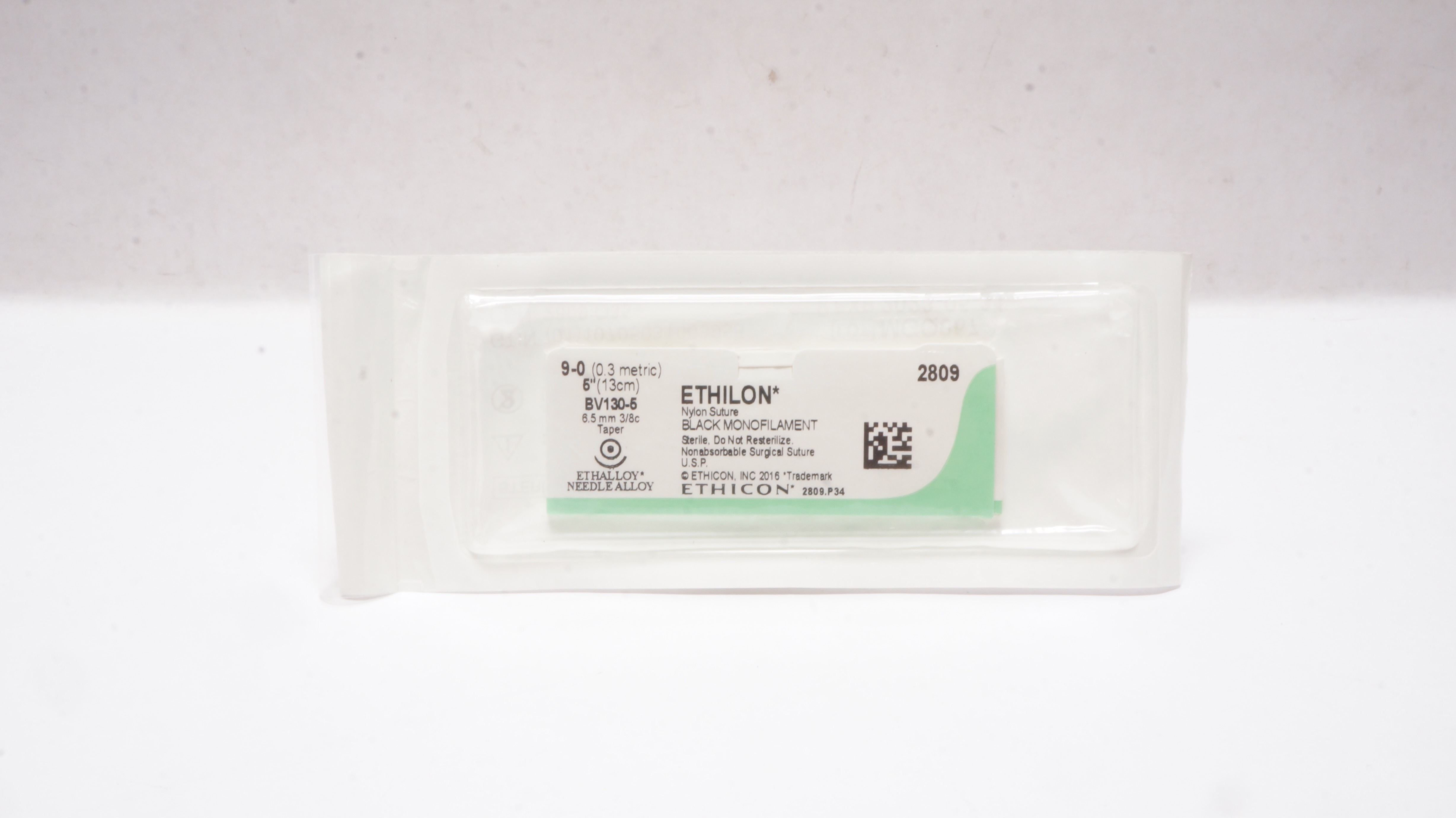 Ethicon 2809 9-0 Ethilon Nylon Stre BV130-5 3/8c 6.5mm Taper, 5inch