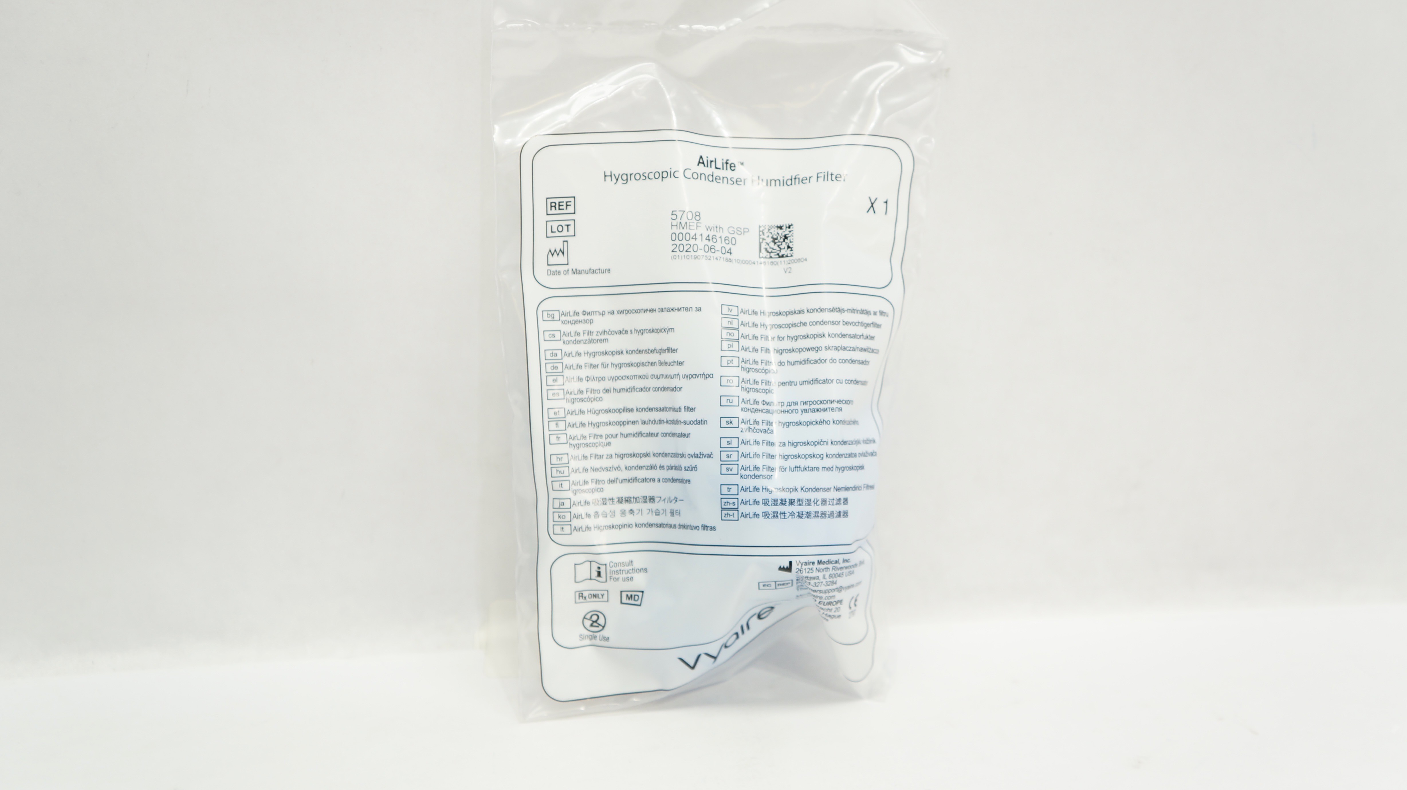 Vyaire 5708 AirLife Hygroscopic Condenser Humidifier Filter