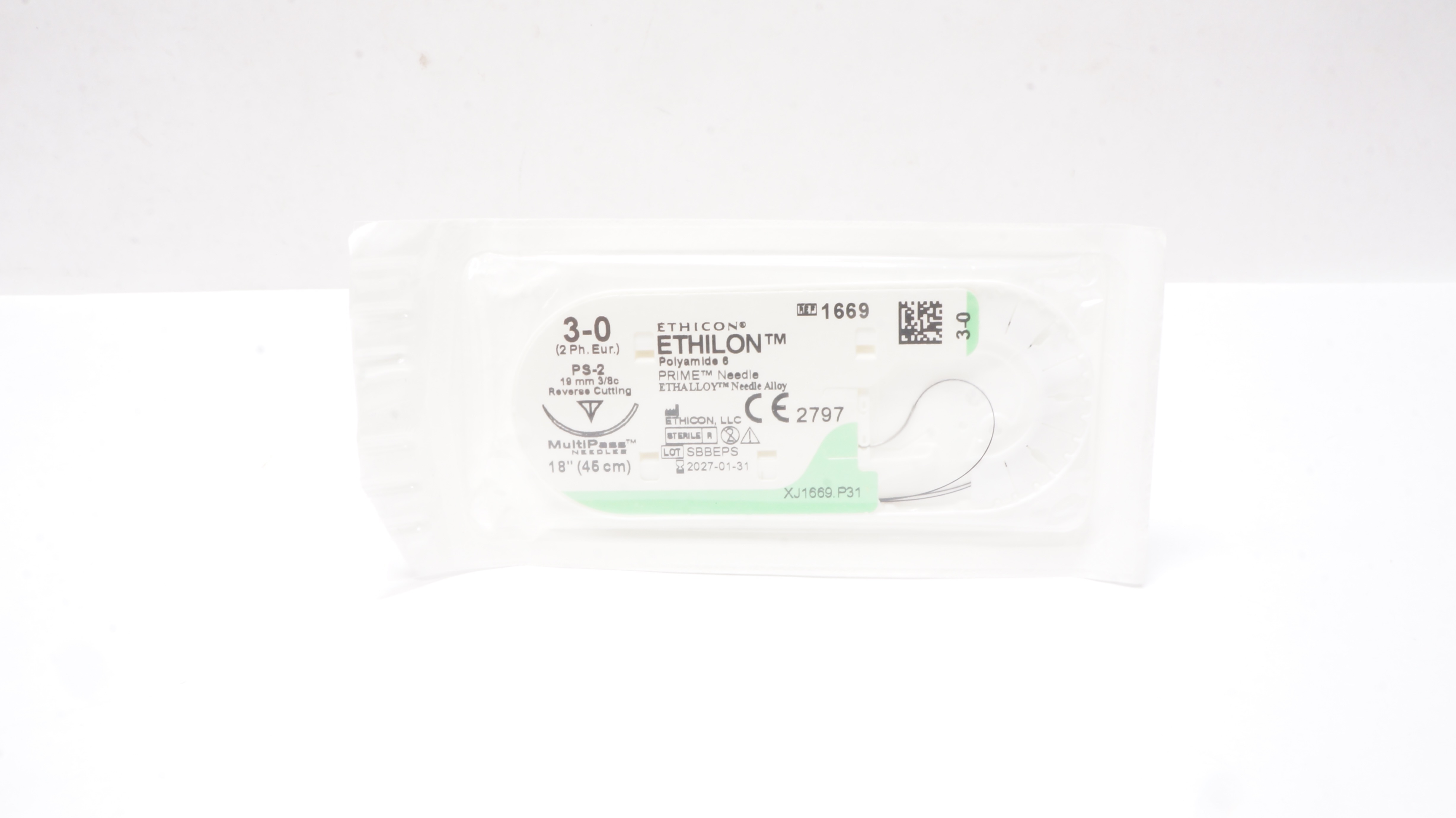 Ethicon 1669 3-0 ETHILON Polyamide 6 PS-2 19mm 3/8c Reverse Cutting, 18inch