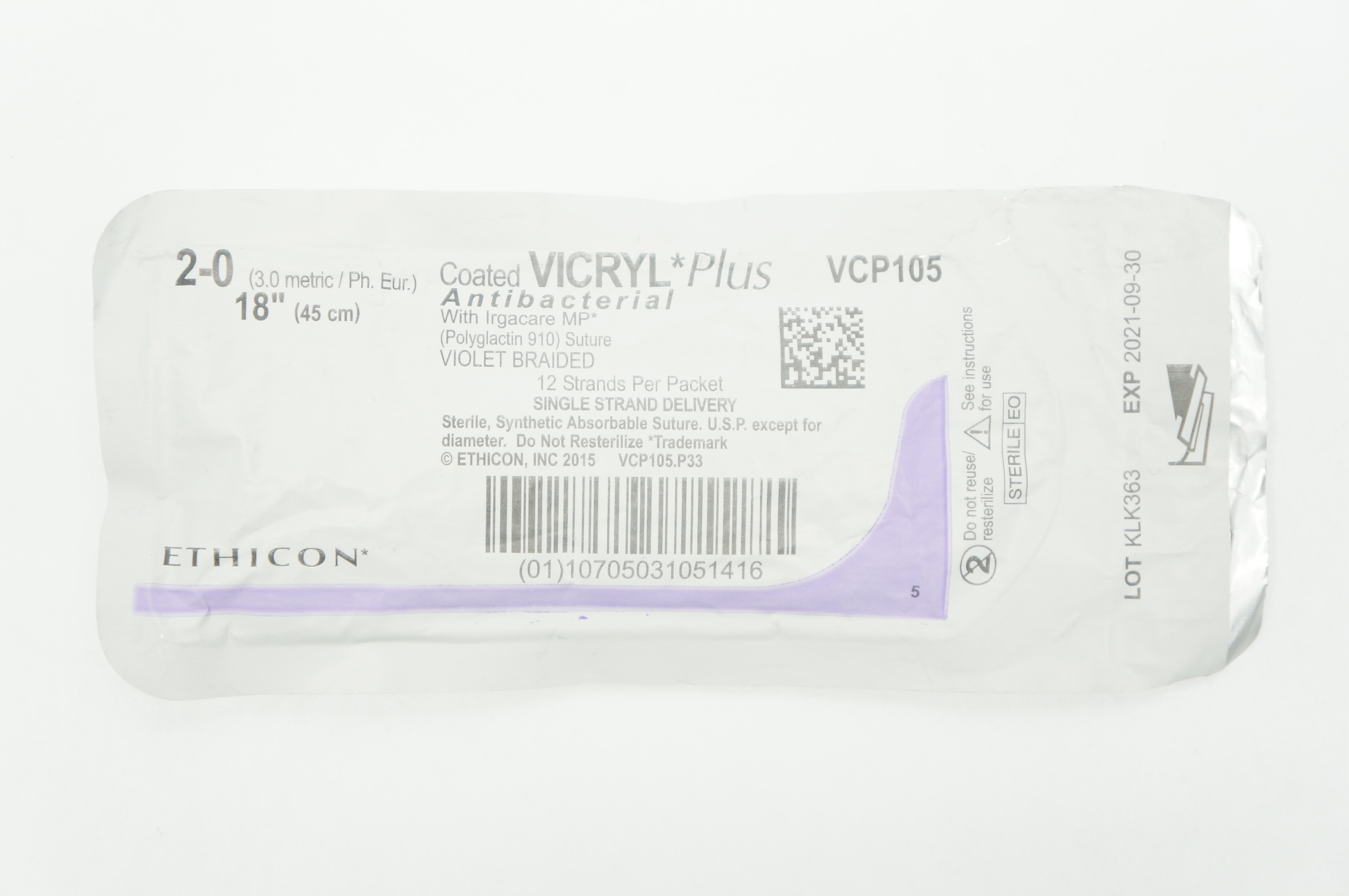 Ethicon VCP105 2-0 VICRYL Plus 18inch