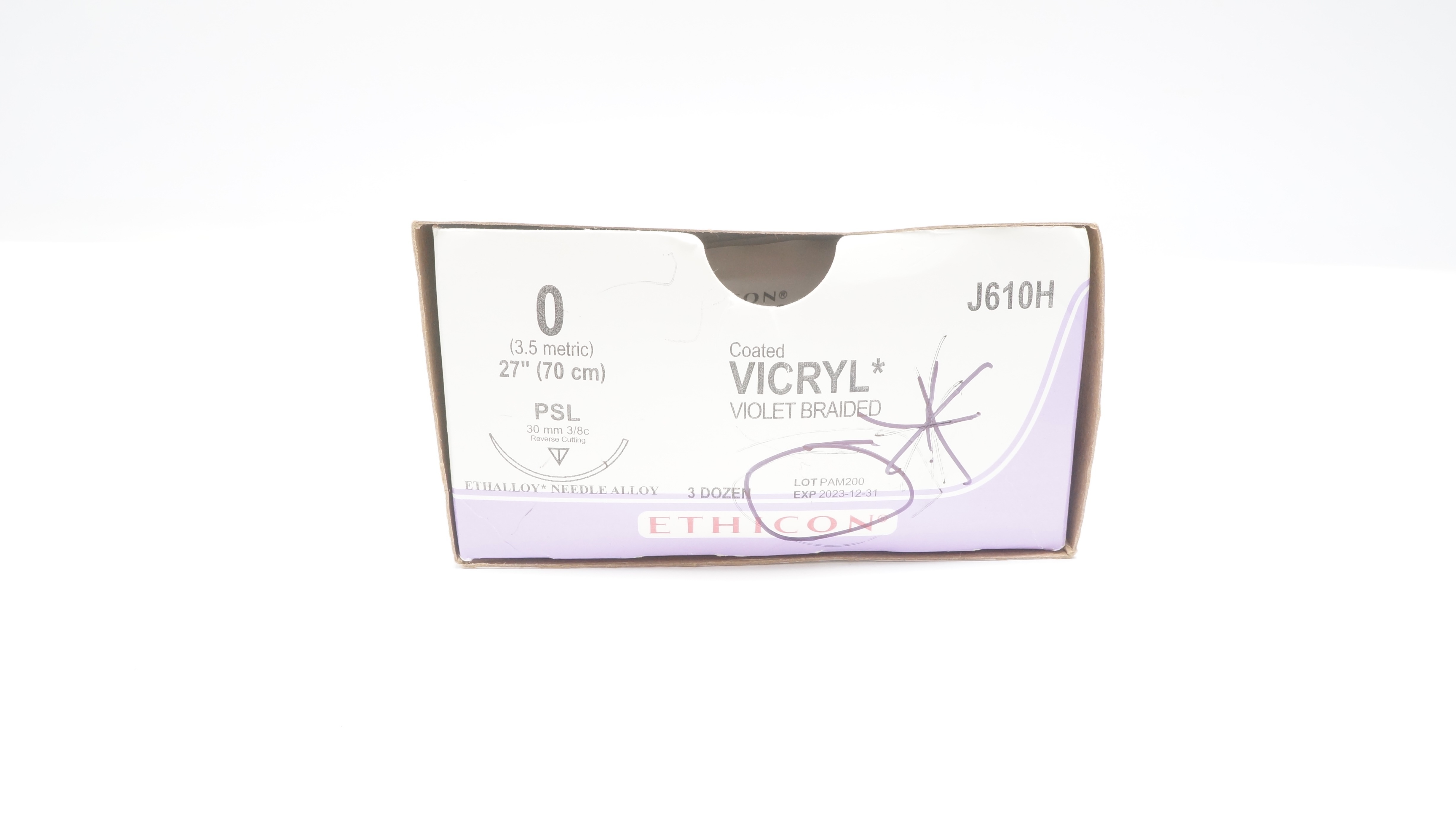 Ethicon J610H Coated Vicryl Violet Braided PSL 30mm 3/8c 27In - Box of 36 (x)