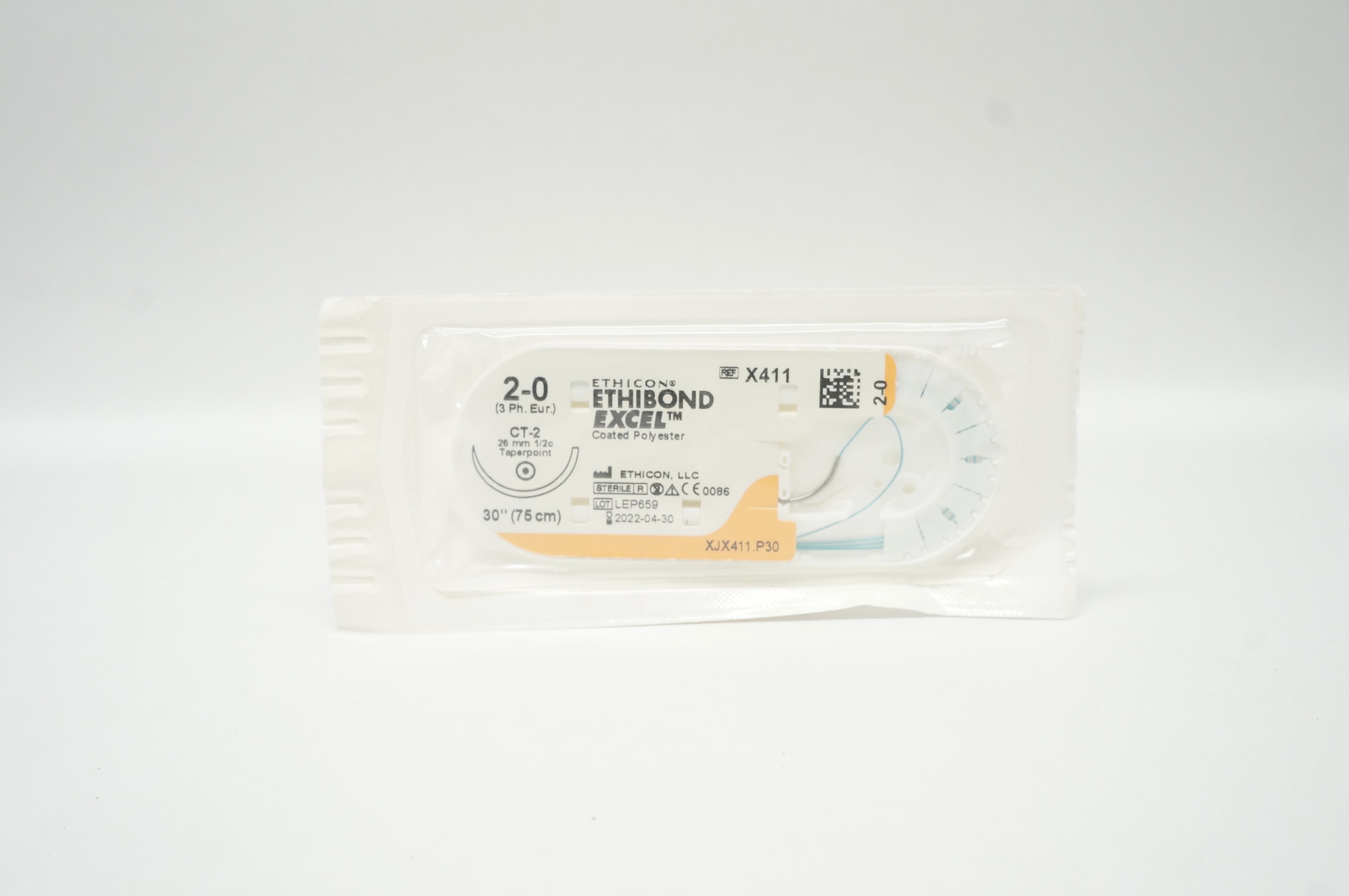 Ethicon X411 2-0 ETHIBOND EXCEL Polyester Stre CT-2, 26mm 1/2c Taper 30in. (x)