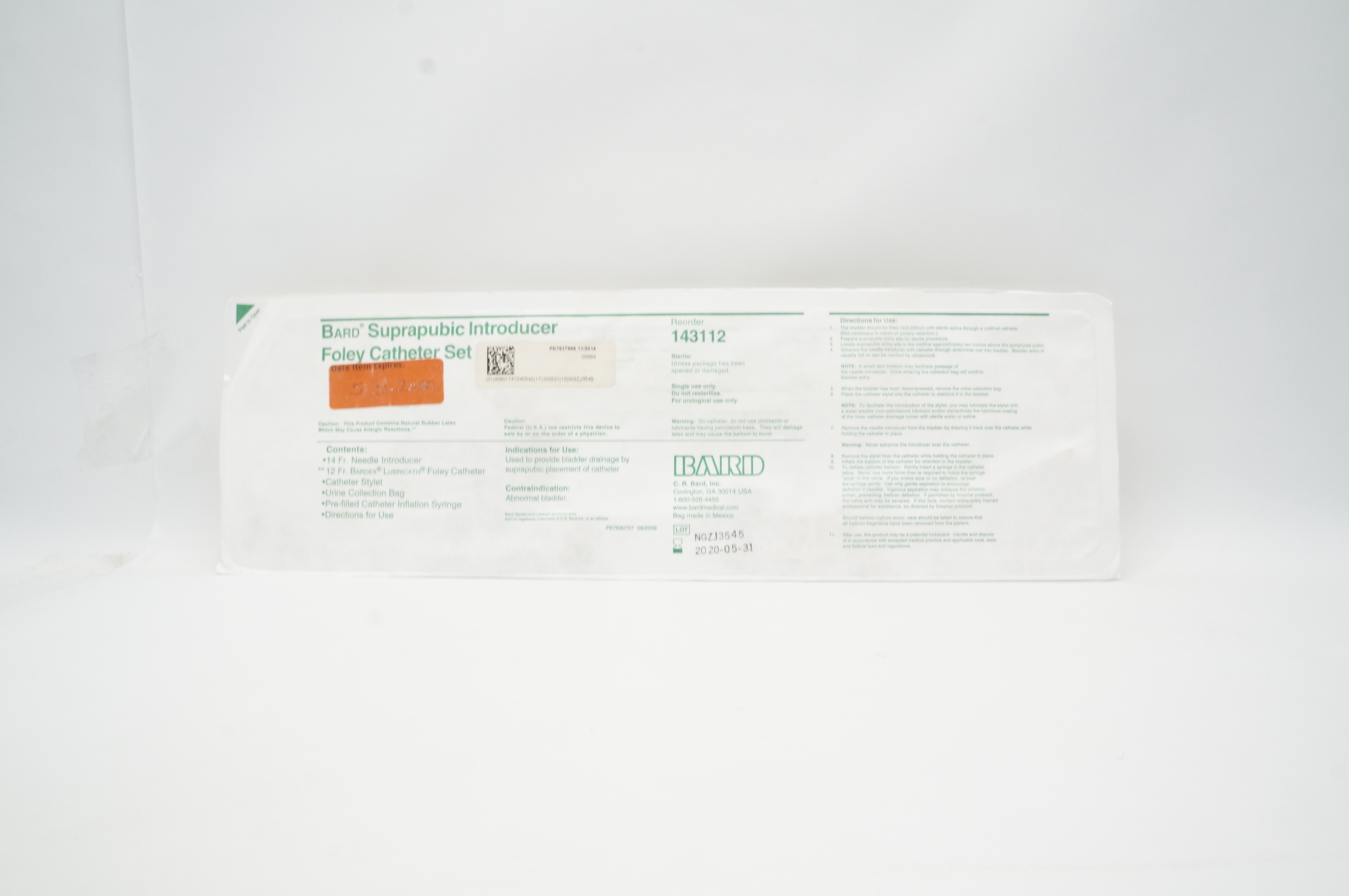 Bard 143112 Suprapubic Introducer Foley Cath. Set (x)
