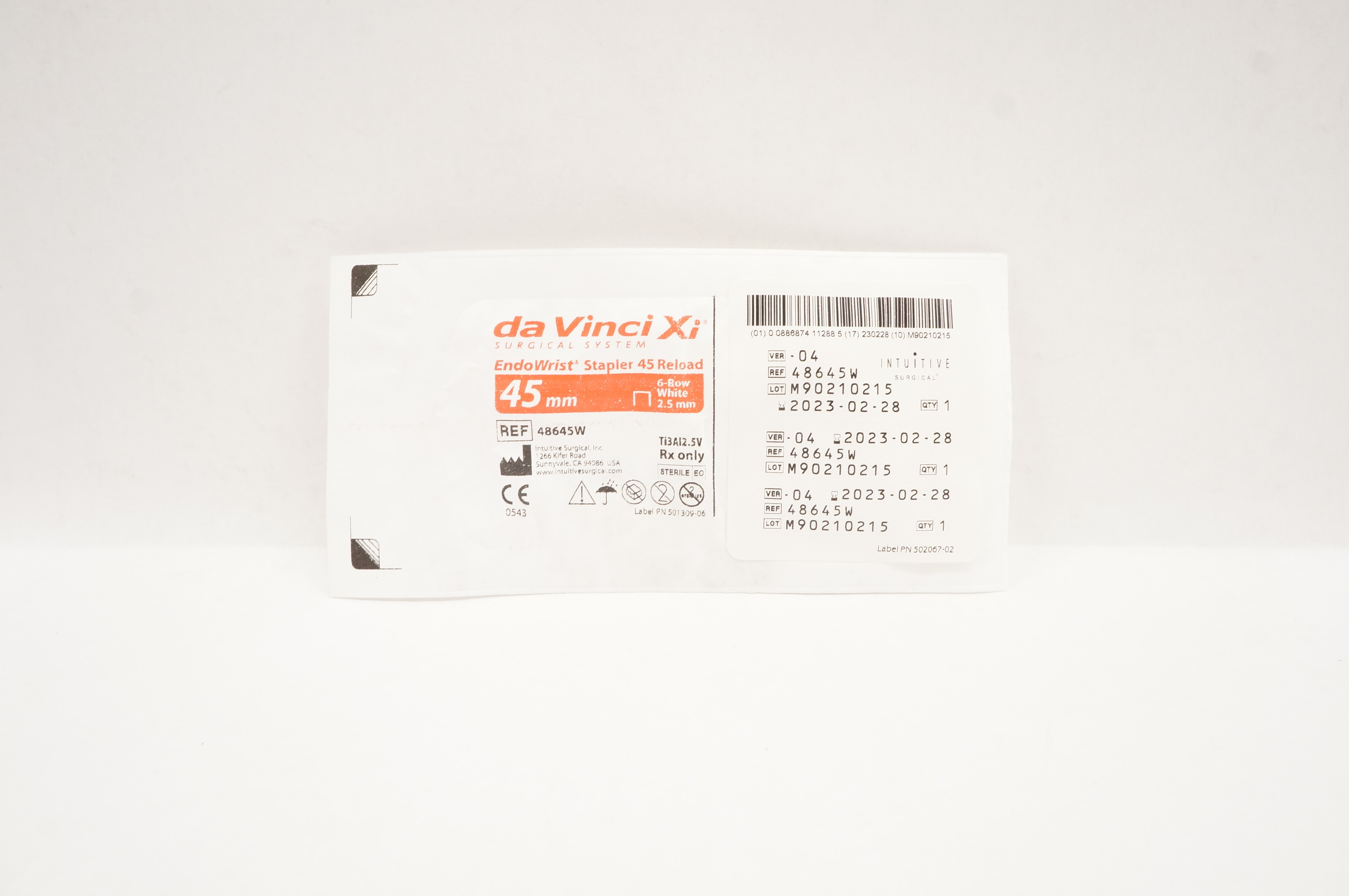 Intuitive 48645W EndoWrist Stapler 45mm Reload 6-Row White 2.5mm