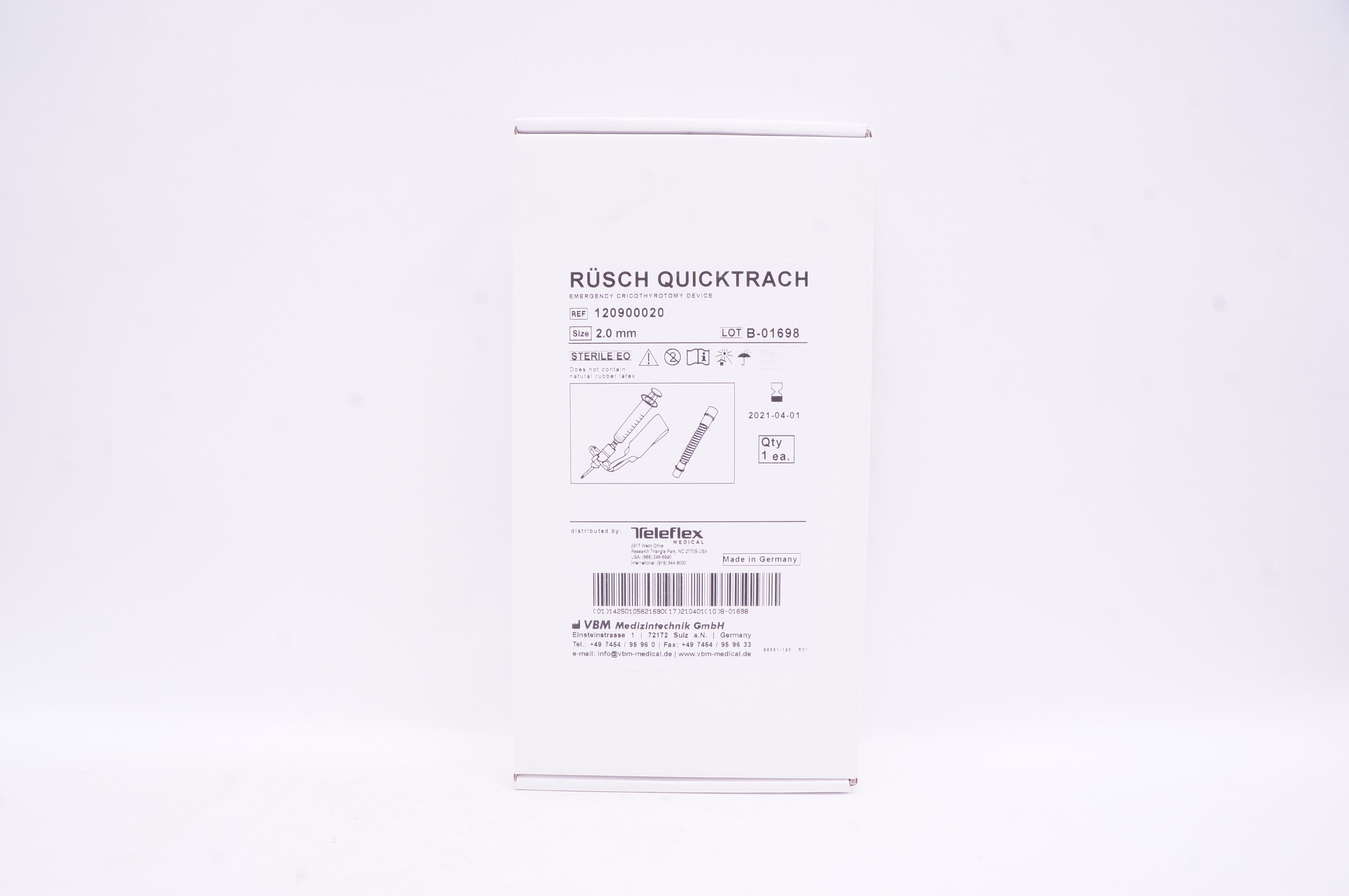 Teleflex 120900020 Rusch Quicktrach Emergency Cricothyrotomy Device 2.0mm (x)