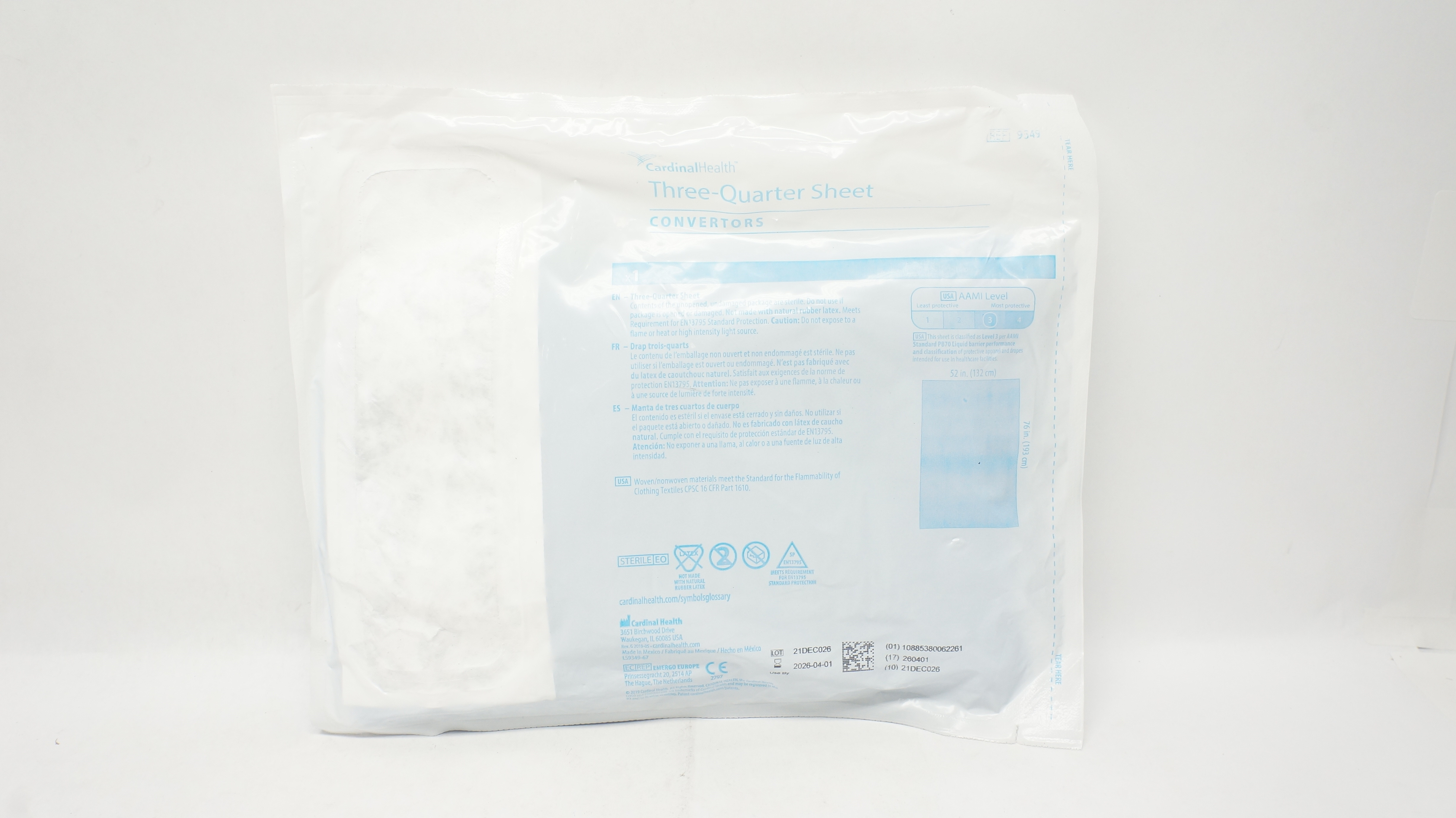 Cardinal Health 9349 Convertors Three-Quarter Sheet  52inch x 76inch