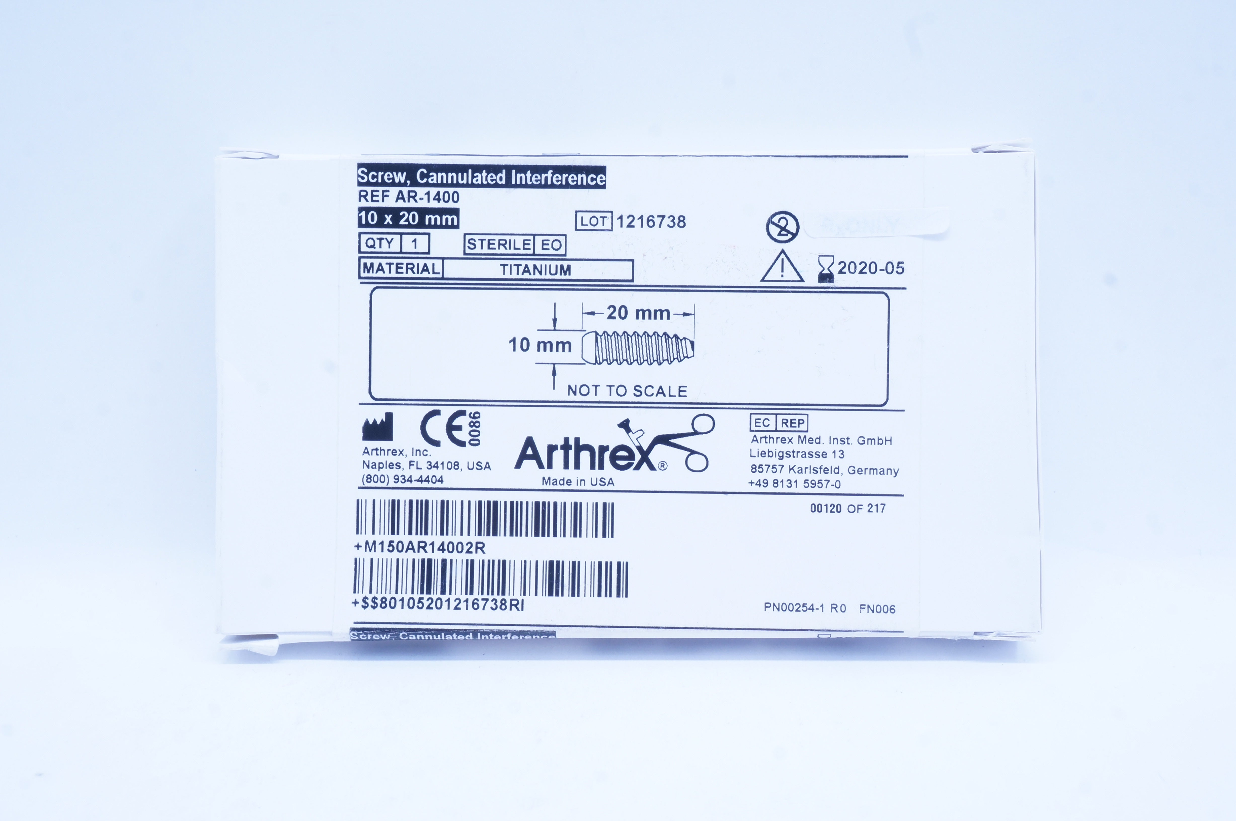 Arthrex AR-1400 Screw, Cannulated Interference 10mm x 20mm (x)