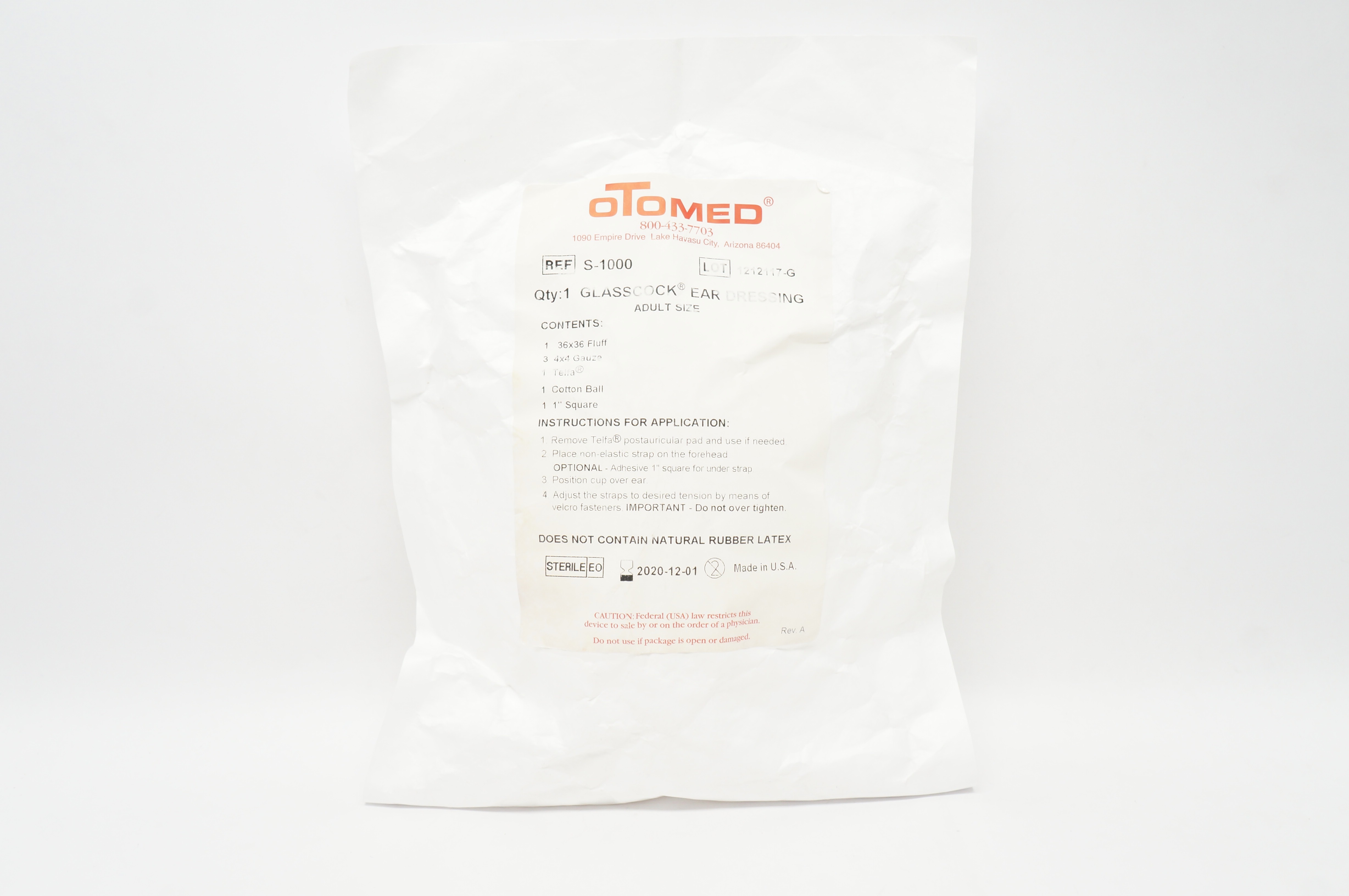 oTomed S-1000 Glasscock Ear Dressing, Adult Size (x)