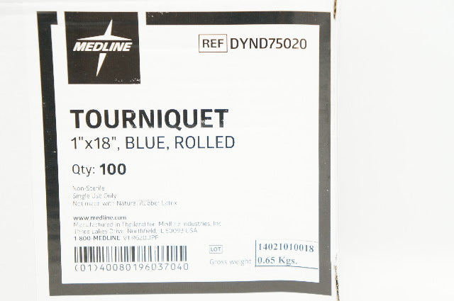 Medline DYND75020 Tourniquet 1inch x 18inch Blue, Rolled - Box of 100