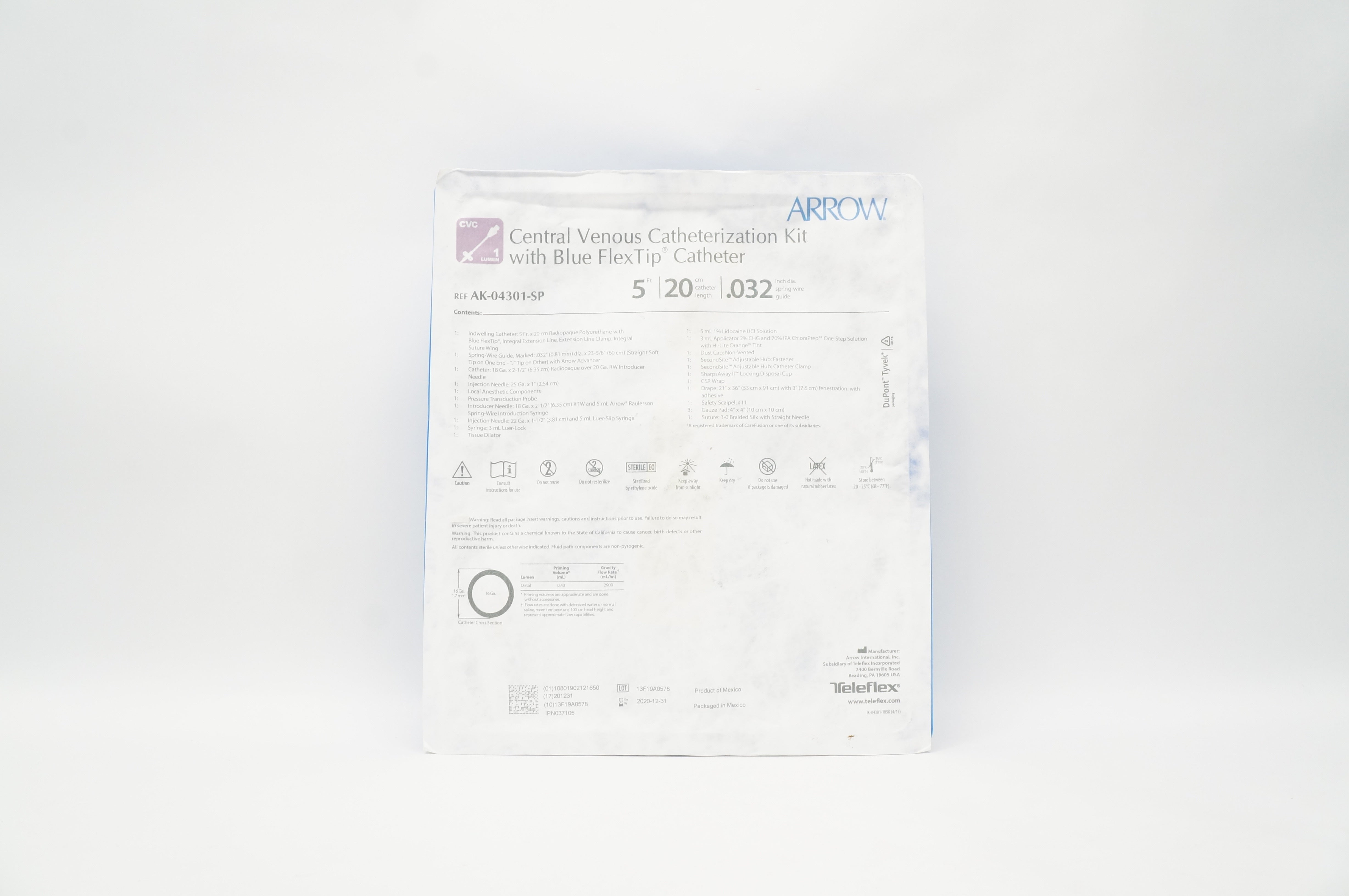Arrow AK-04301-SP Central Venous Cath. Kit 5Fr x 20cm x .032inch (x)