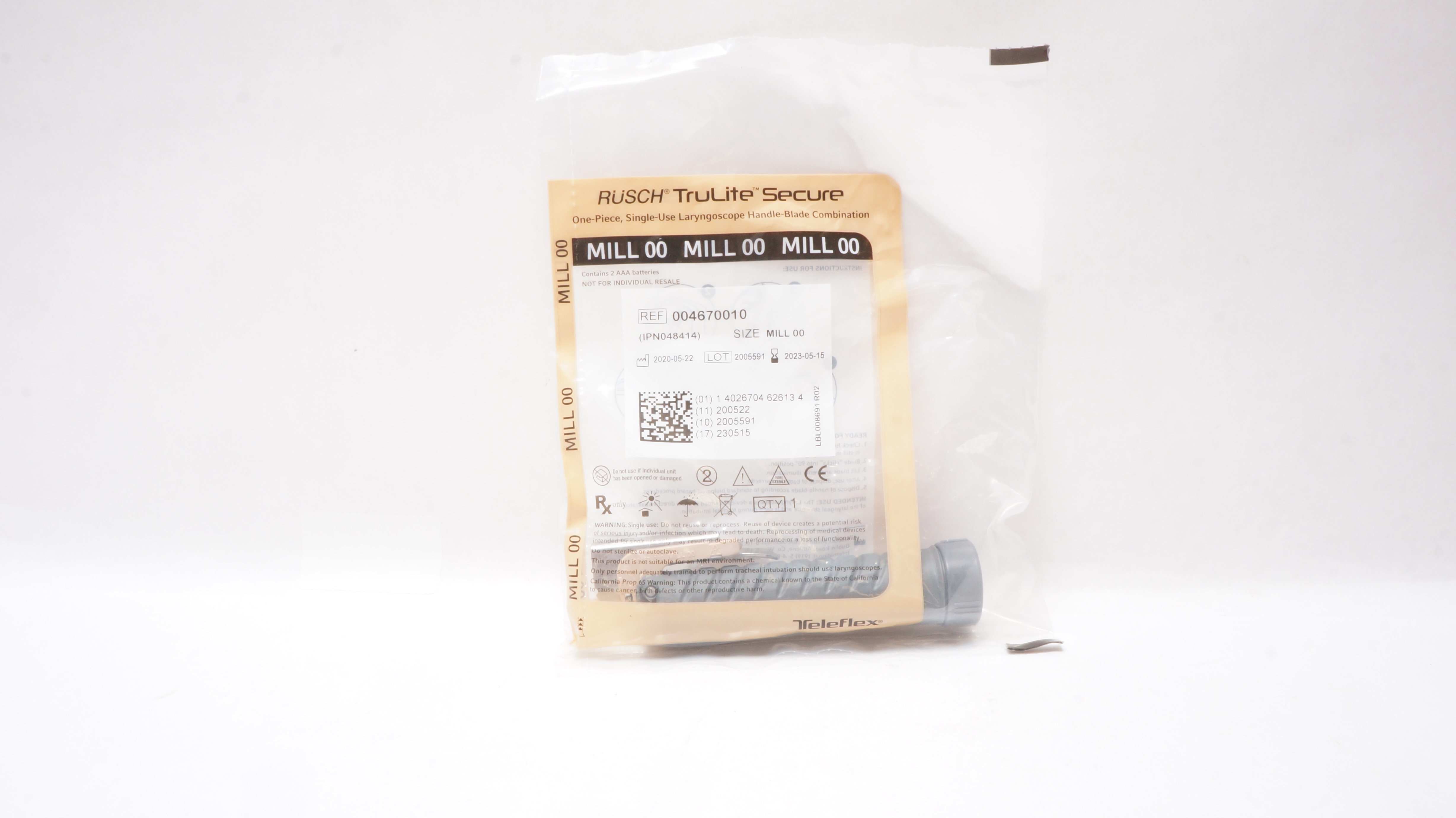 Teleflex 004670010 Rusch TruLite Secure Laryngoscope Handle-Blade MILL 00 (x)