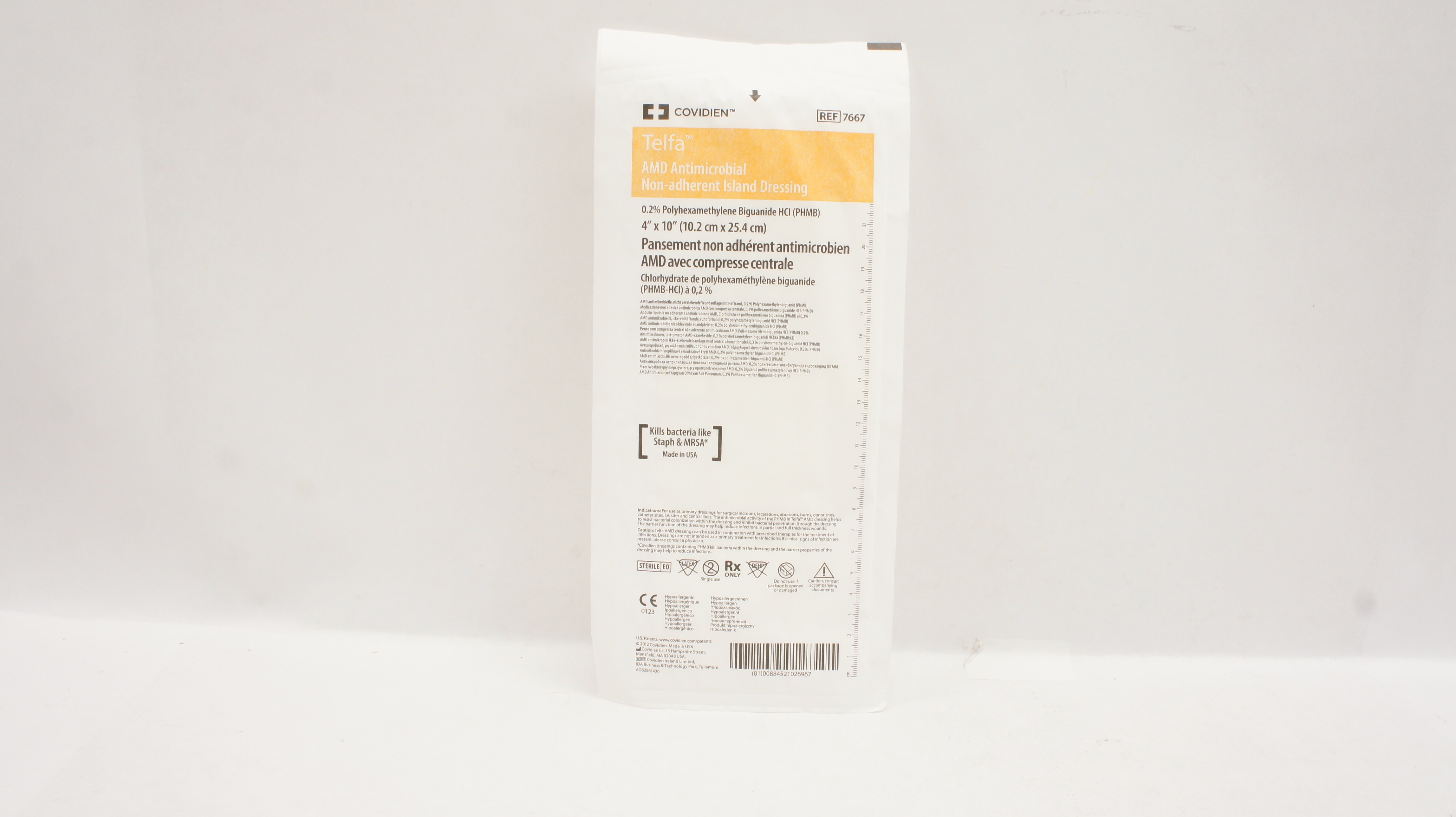 Covidien 7667 Telfa AMD Antimicrobial Non-Adherent Island Dressing 4 x 10inch(x)