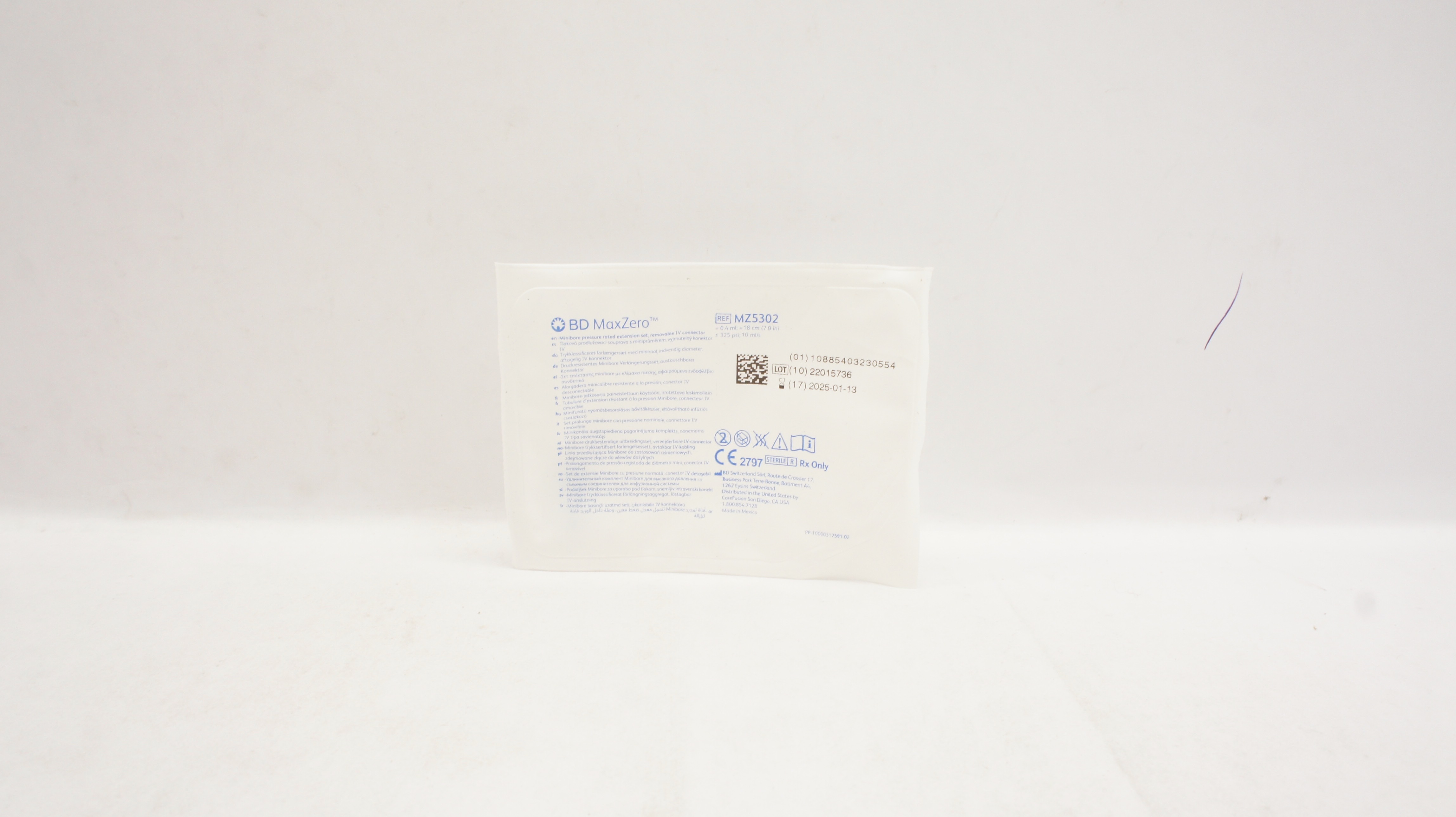 BD MZ5302 MaxZero Minibore Pressure Rated Extension Set 0.4ml x 7.0inch