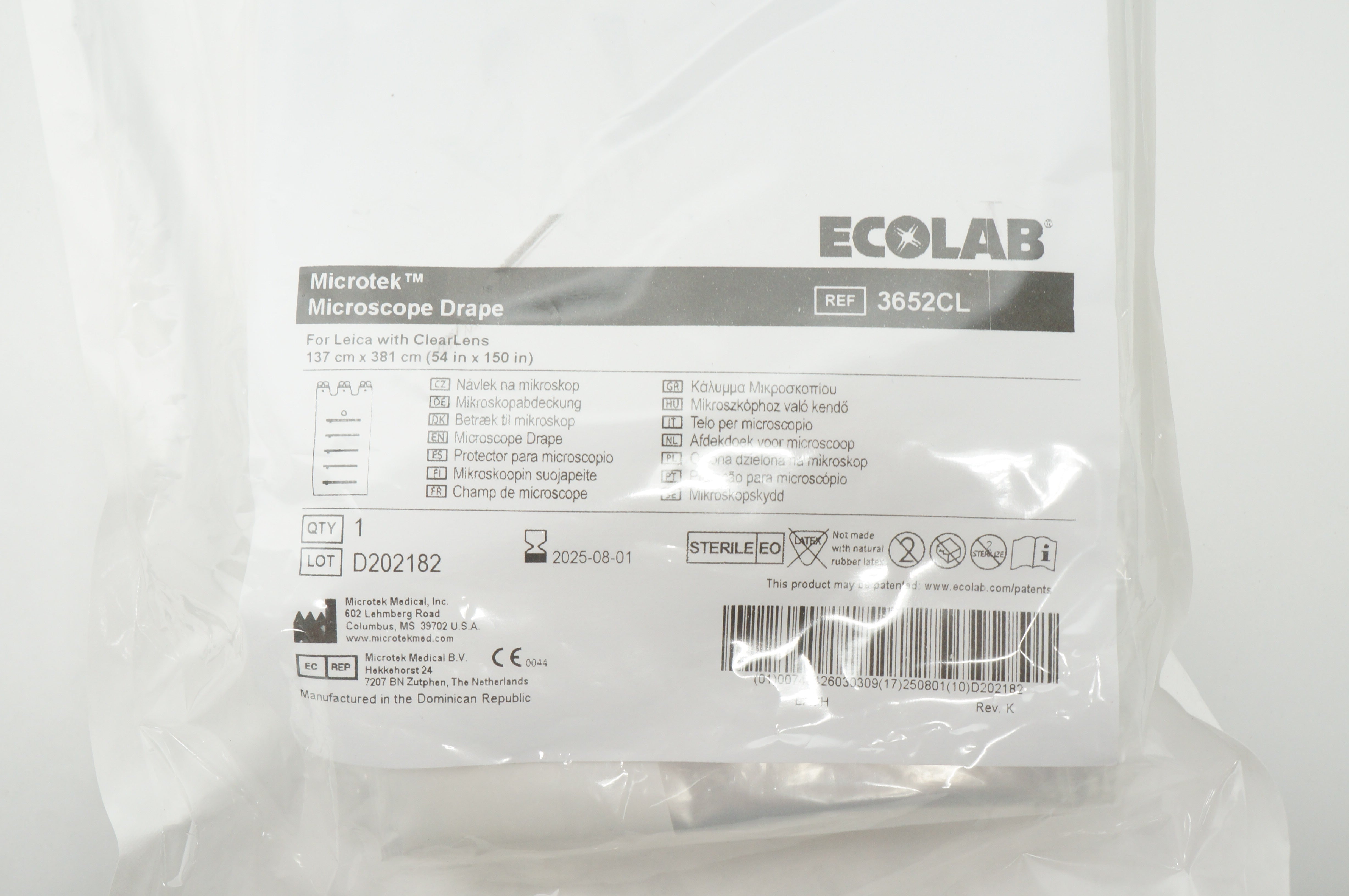 Microtek 3652CL Ecolab Microscope Drape 54inch x 150inch