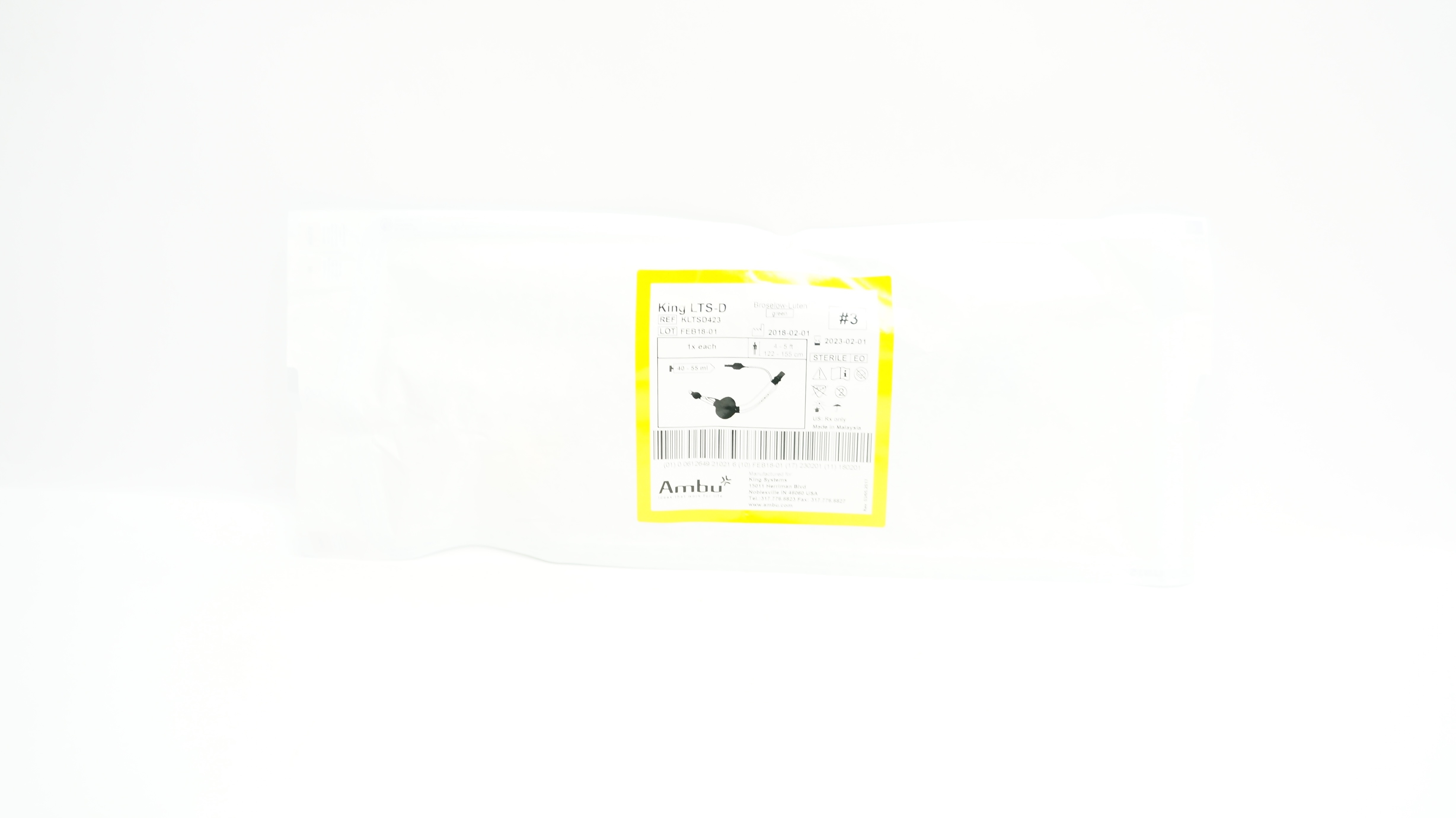 King Systems KLTSD423 Ambu King LTS-D Broselow-Luten Green 4-5 Ft. #3 (x)