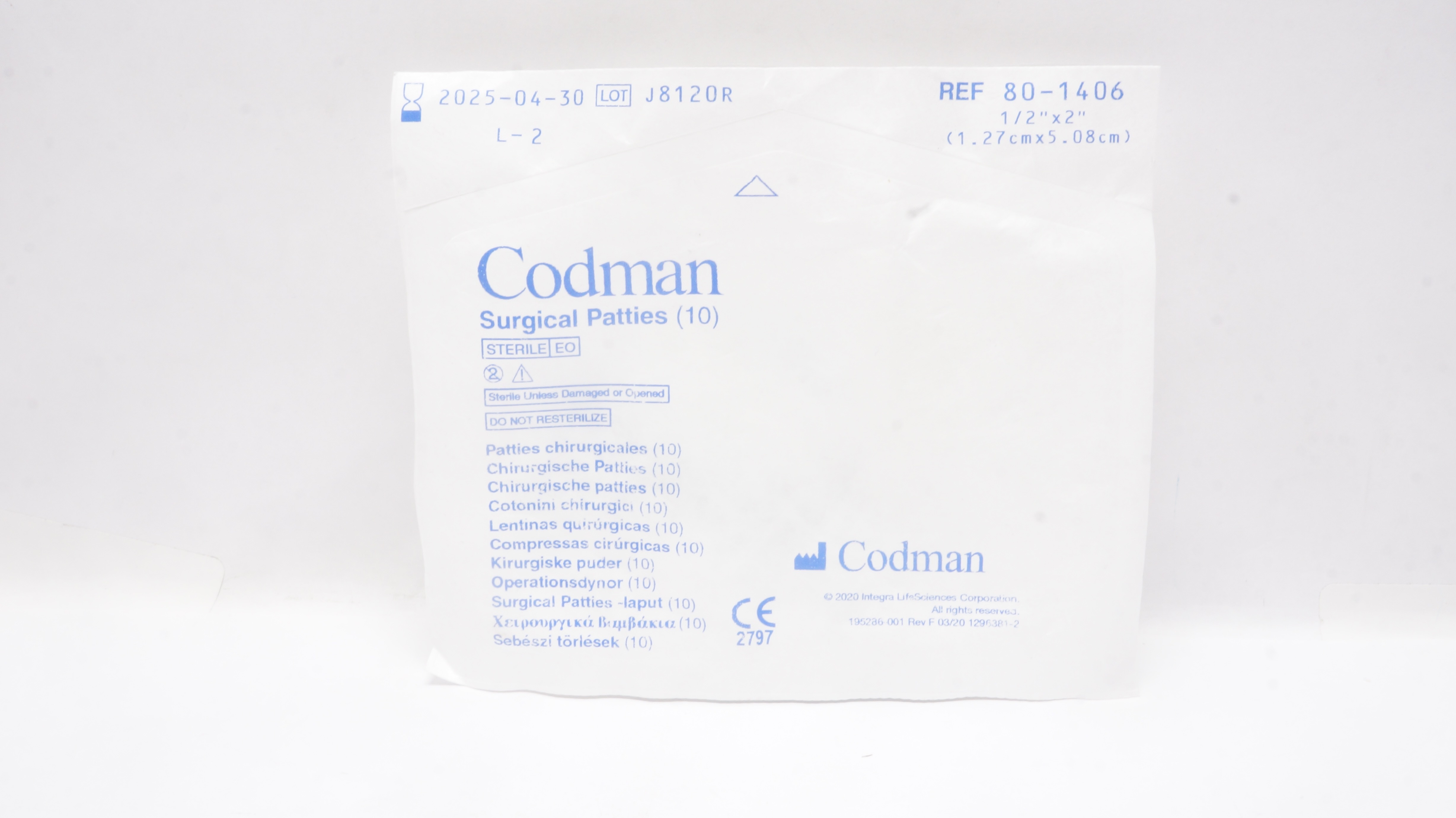 Codman 80-1406 Surgical Patties 1/2inch x 2inch - Pack of 10