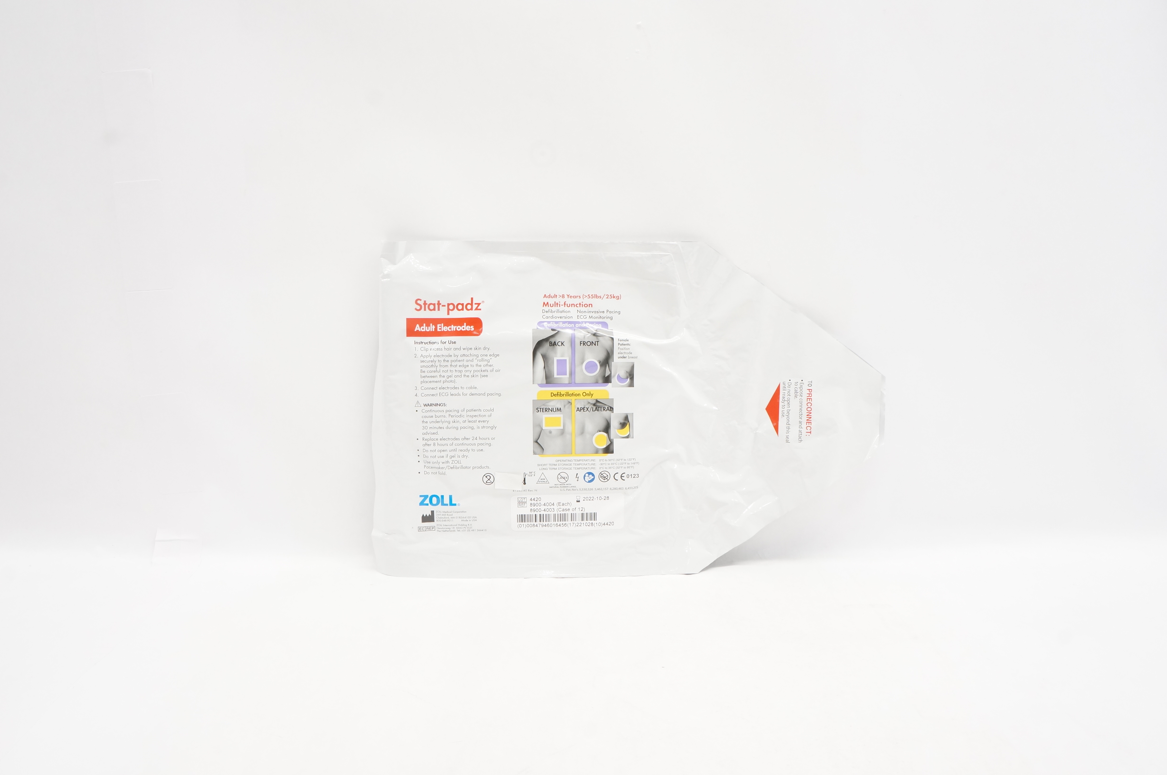 Zoll 8900-4004 Stat-padz Multi-Function Adult Electrodes >8 Years >55 lbs (x)