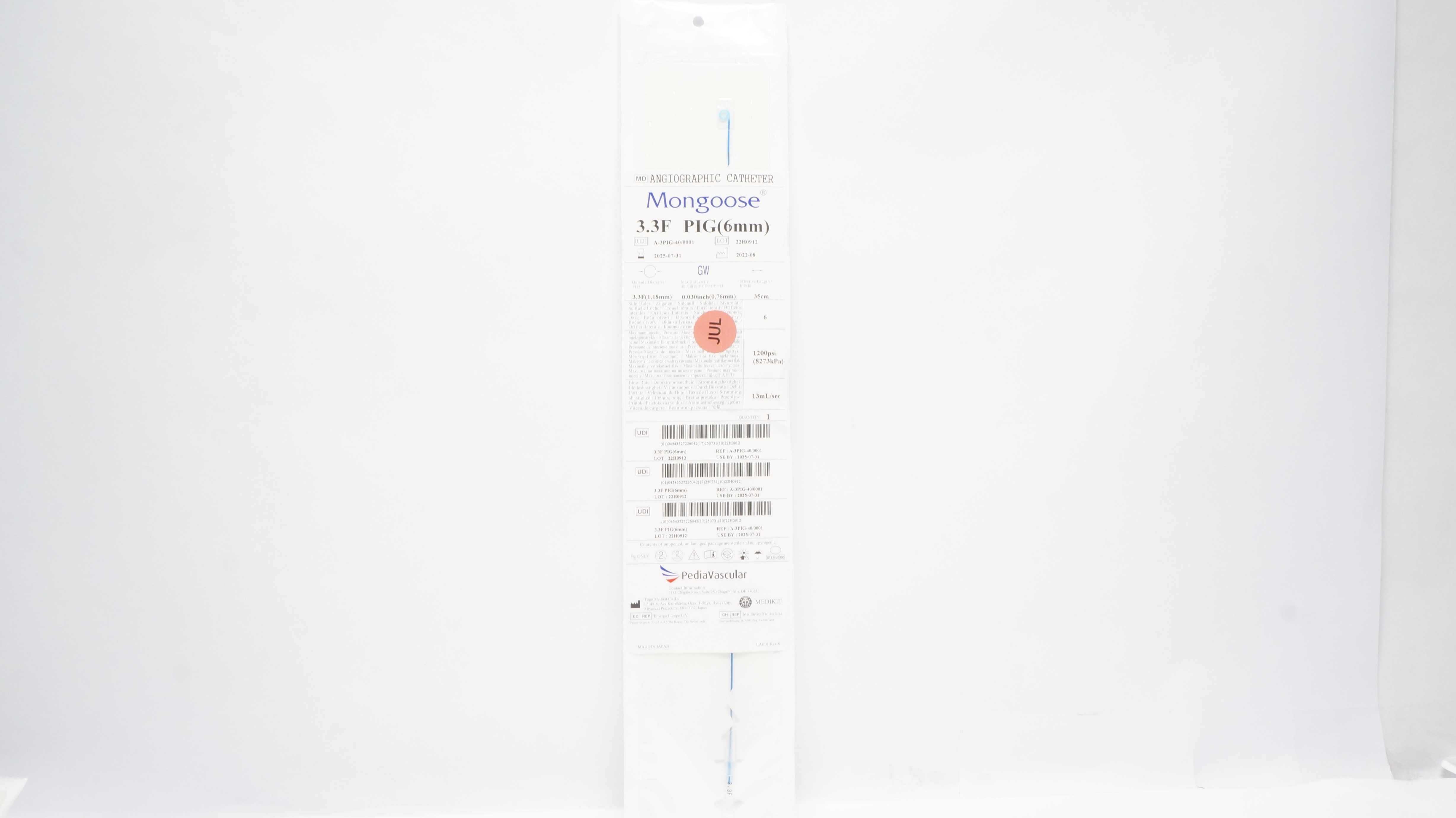 Togo Medikit A-3PIG-40/0001 Pedia Vascular Mongoose  Angiographic Cath. 3.3F (x)