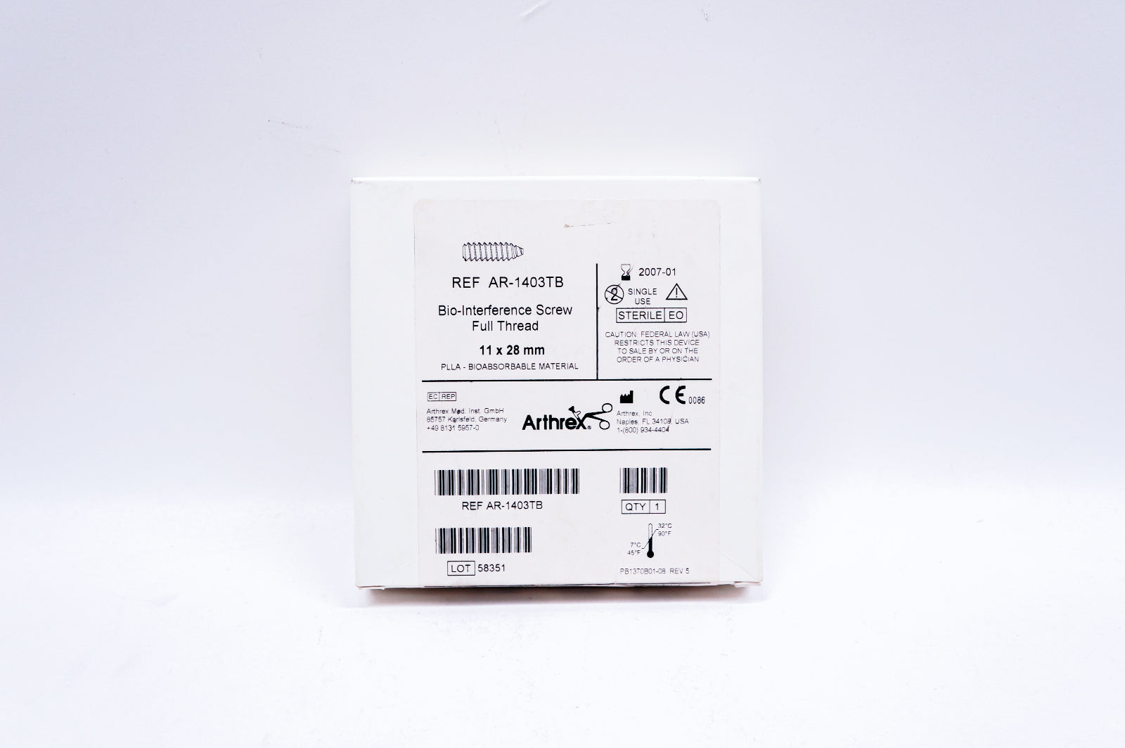 Arthrex AR-1403TB BioComposite Interference Screw 11 x 28mm, Full Thread (x)