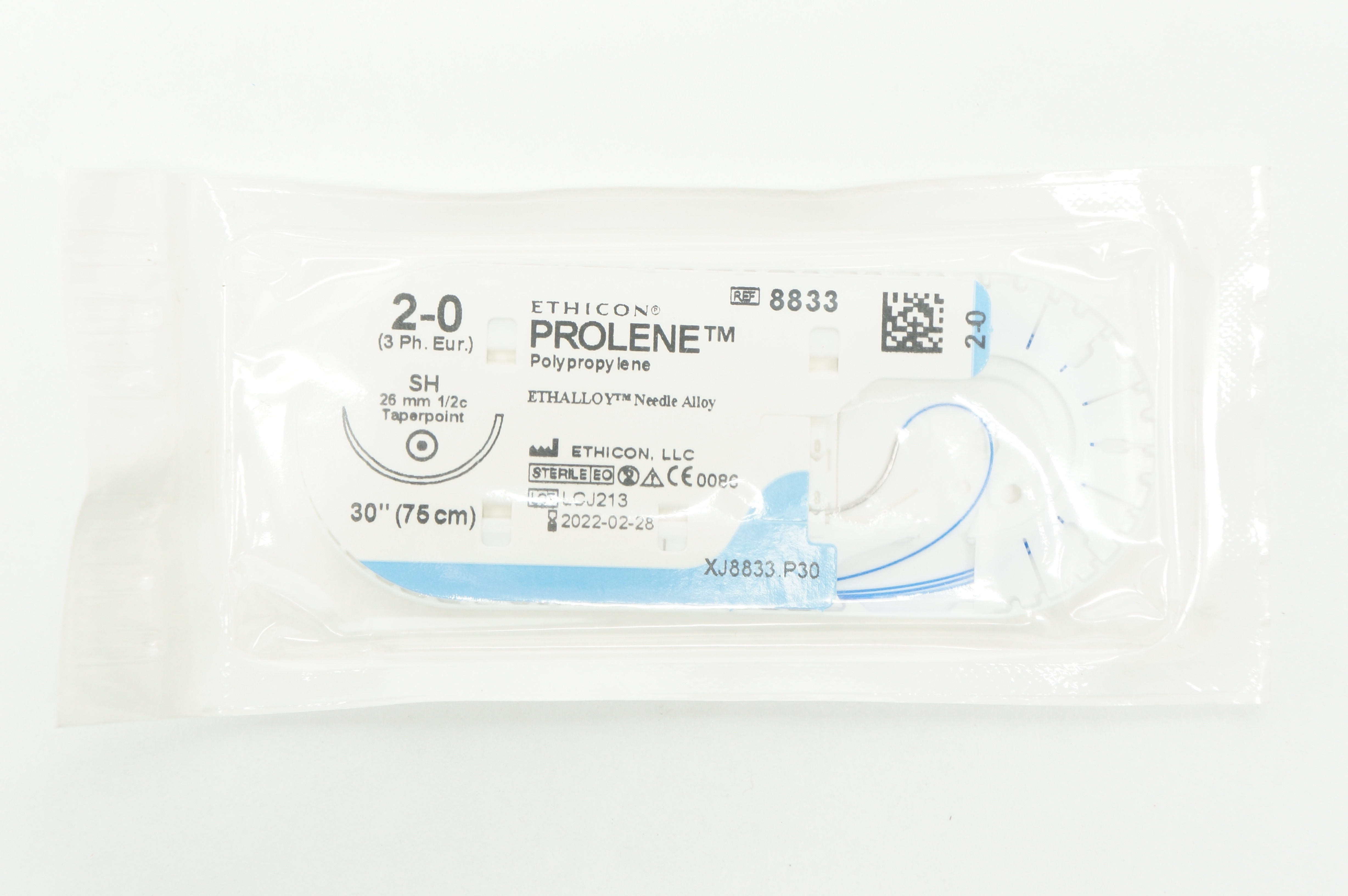 Ethicon 8833 2-0 Prolene Polypropylene SH 26mm 1/2c Taperpoint 30inch
