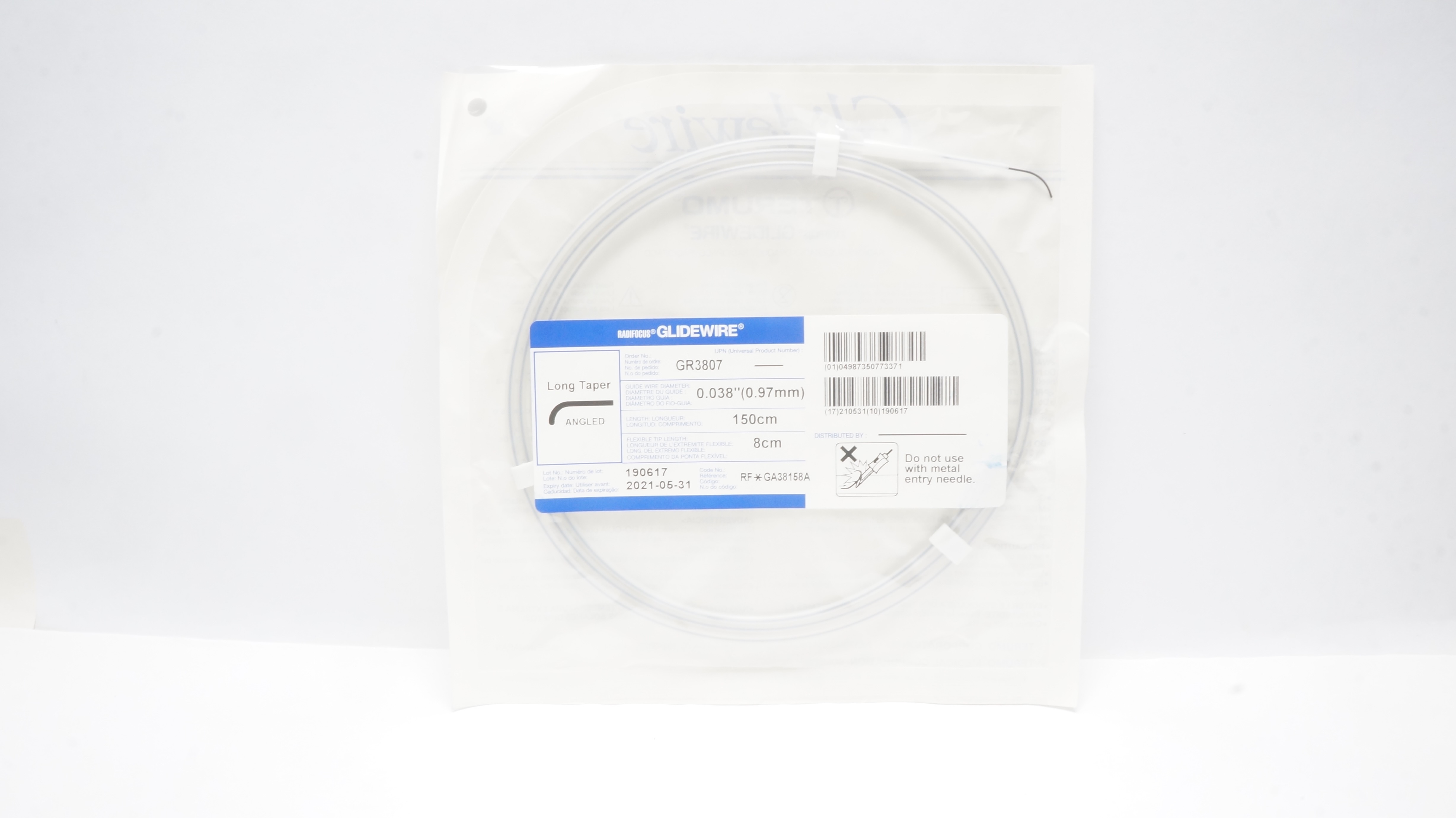 Terumo GA38158A Radifocus Glidewire Angled, Long Taper 0.038in x 150cm x 8cm (x)
