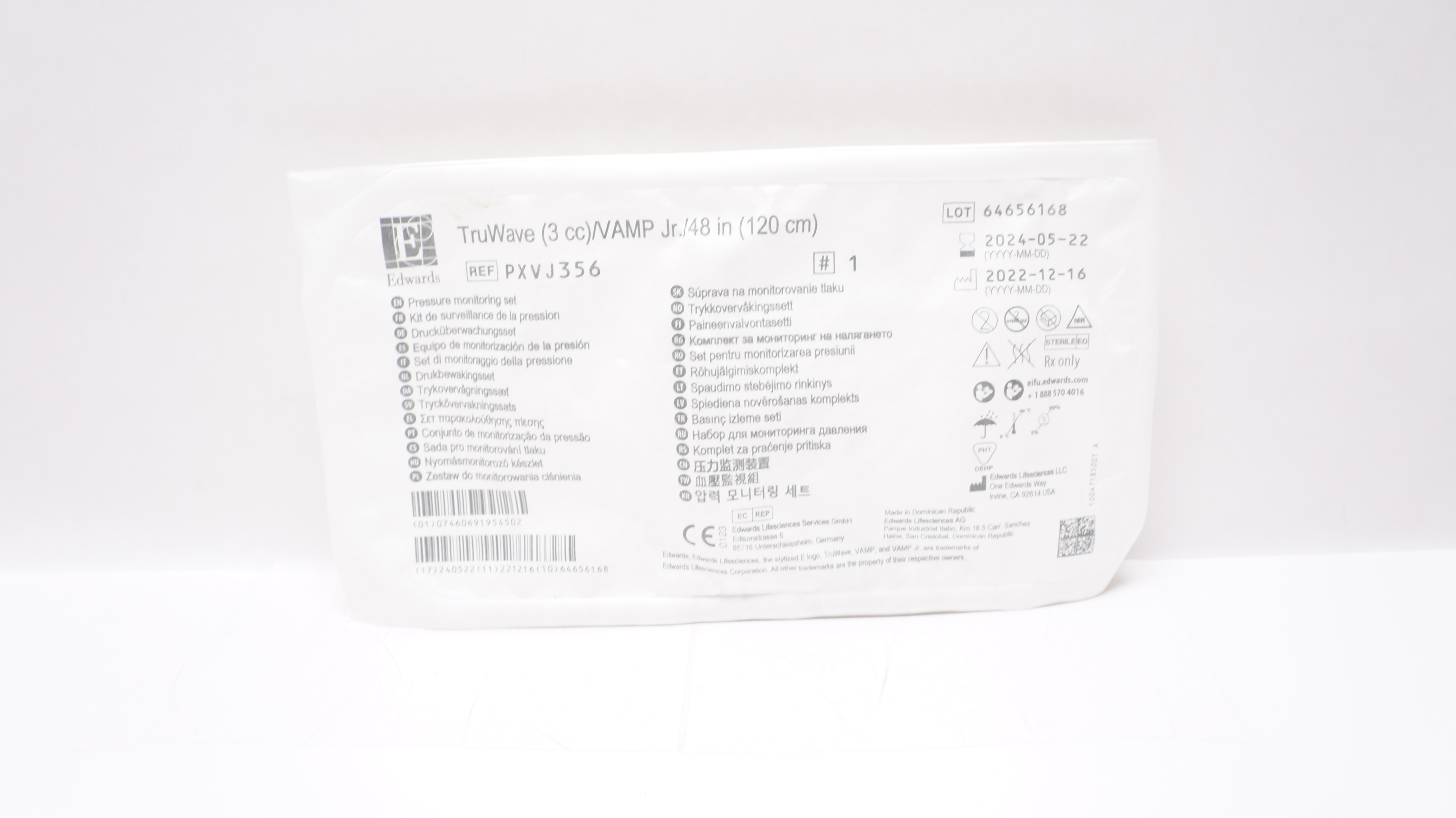 Edwards Lifesciences PXVJ356 TruWave Pressure Monitoring Set 3cc/VAMP Jr/48inch