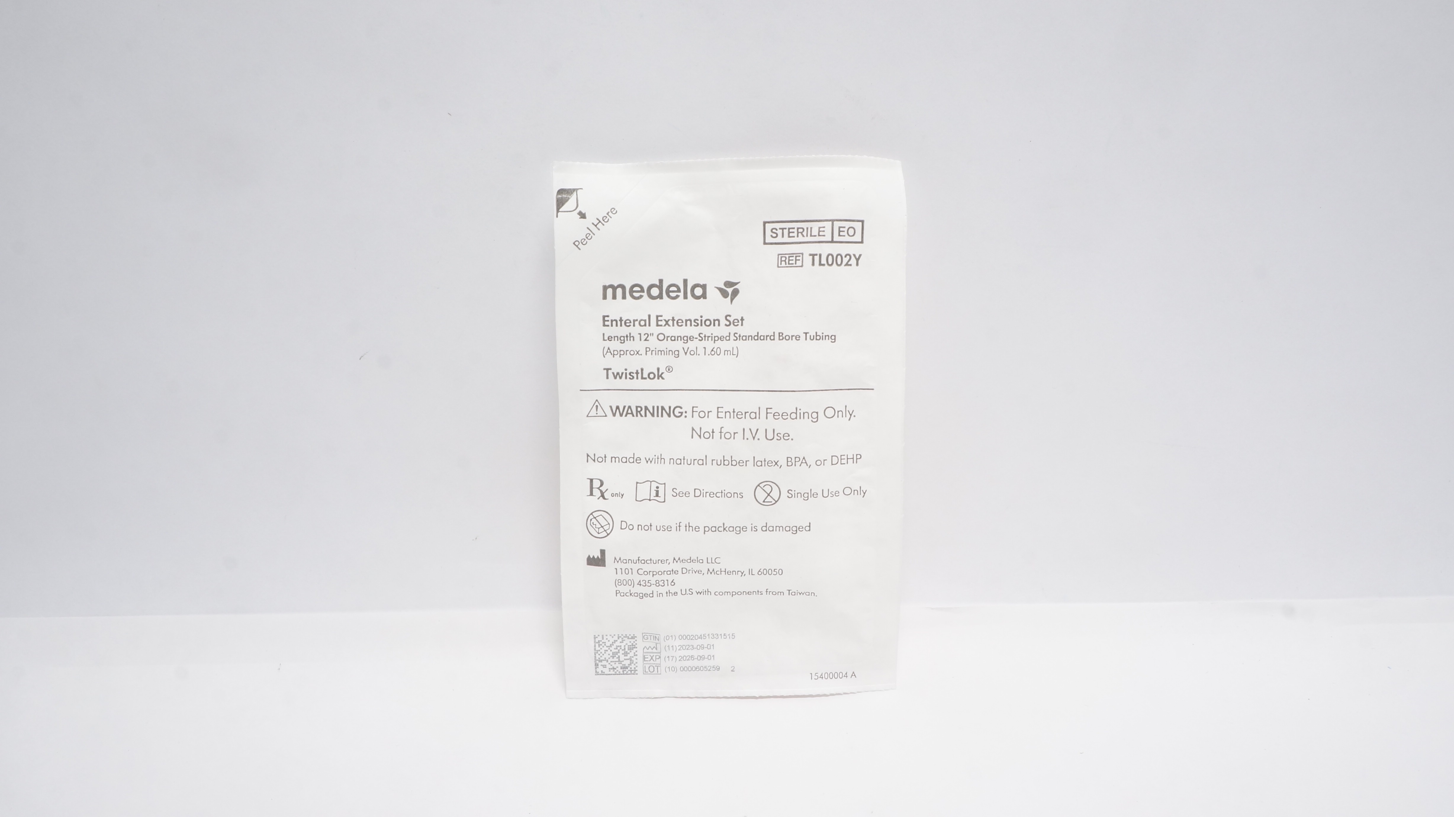 Medela TL002Y Enteral Extension Set Orange-Striped Standard Bore Tubing 12in