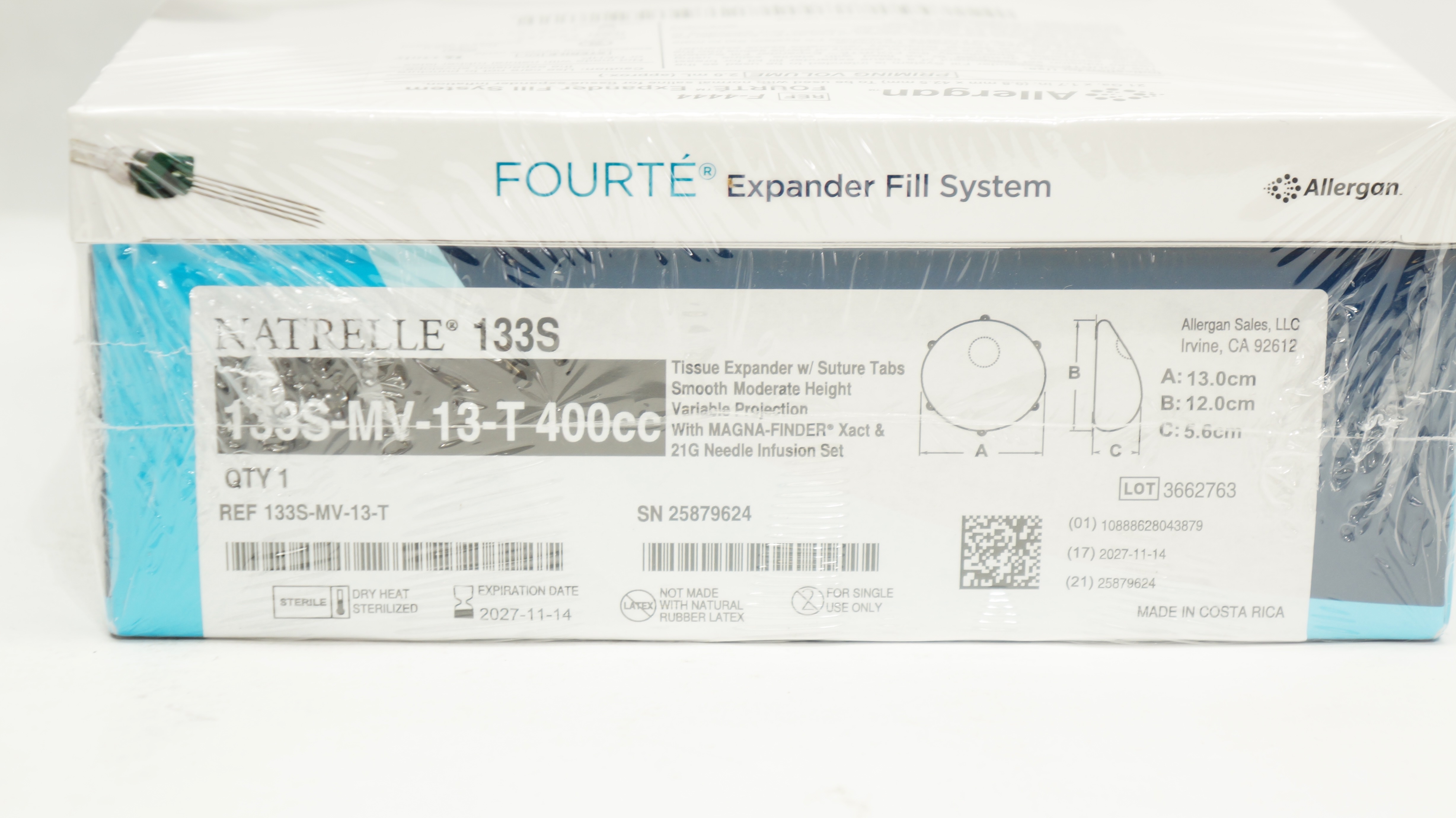 Allergan 133S-MV-13-T Natrelle Smooth Tissue Expander 13.0 x 12.0 x 5.6cm