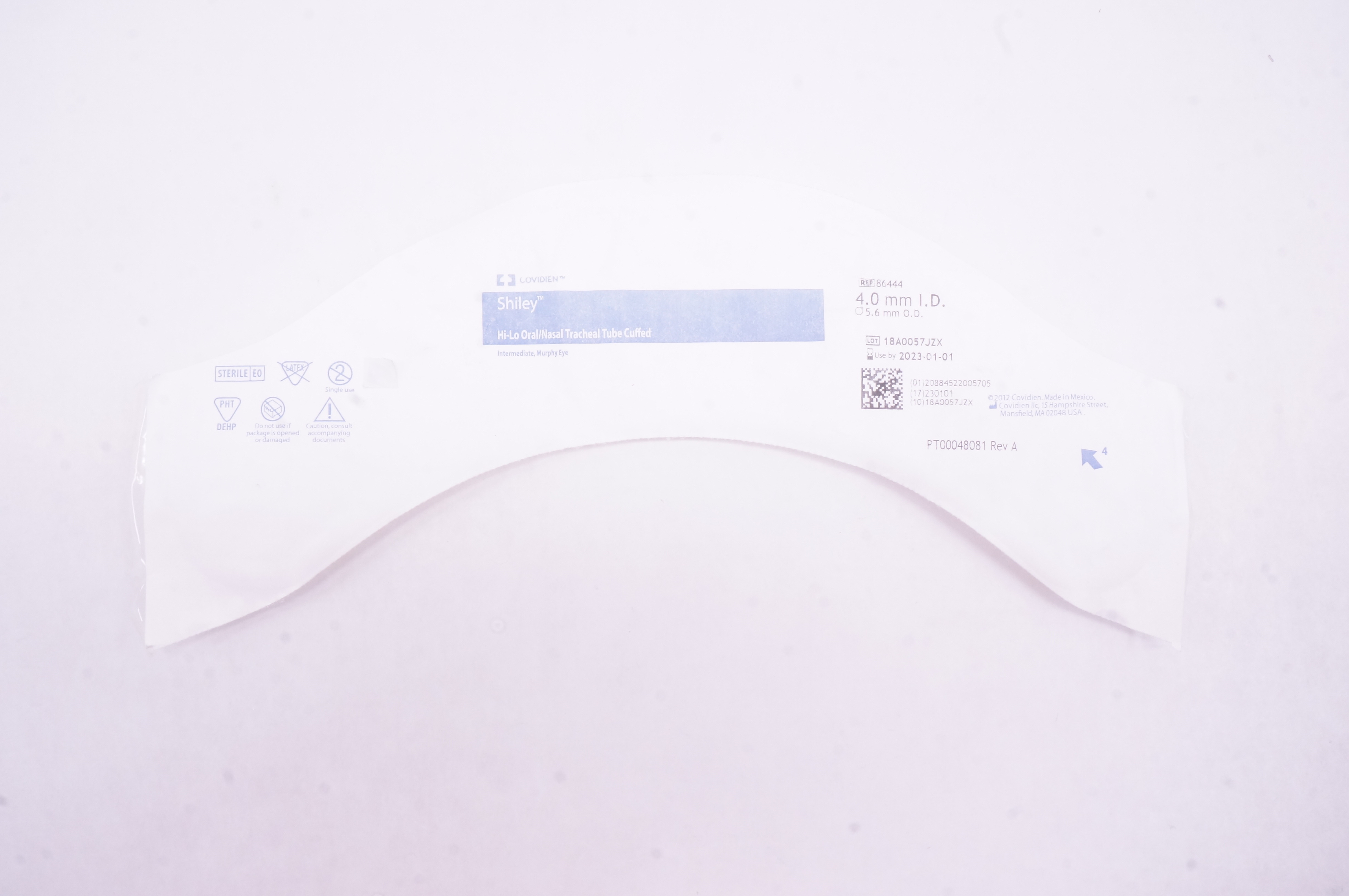 Covidien 86444 Shiley Hi-Lo Oral/Nasal Tracheal Tube Cuffed 4.0ID x 5.6mm O.D(x)